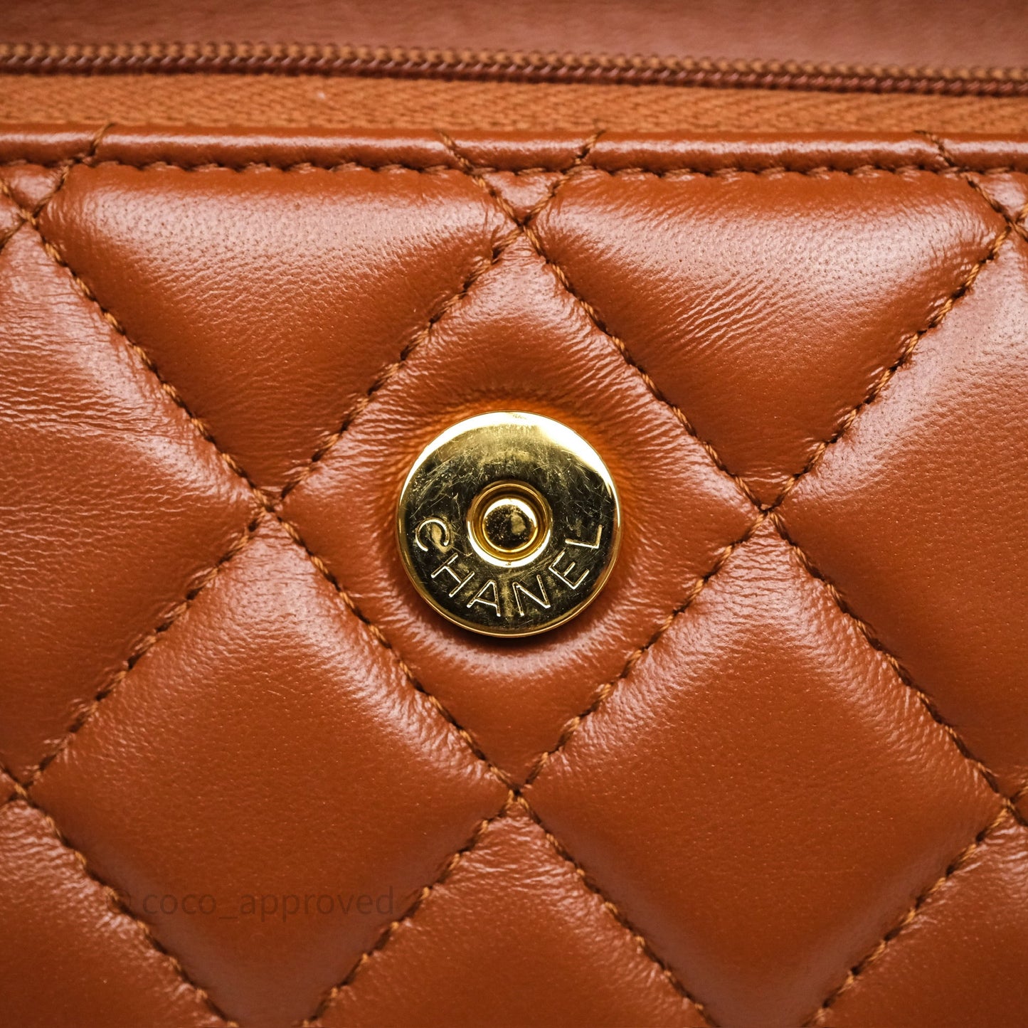 Chanel Top Handle Mini WOC Phone Holder with Chain Dark Caramel Lambskin Gold Hardware