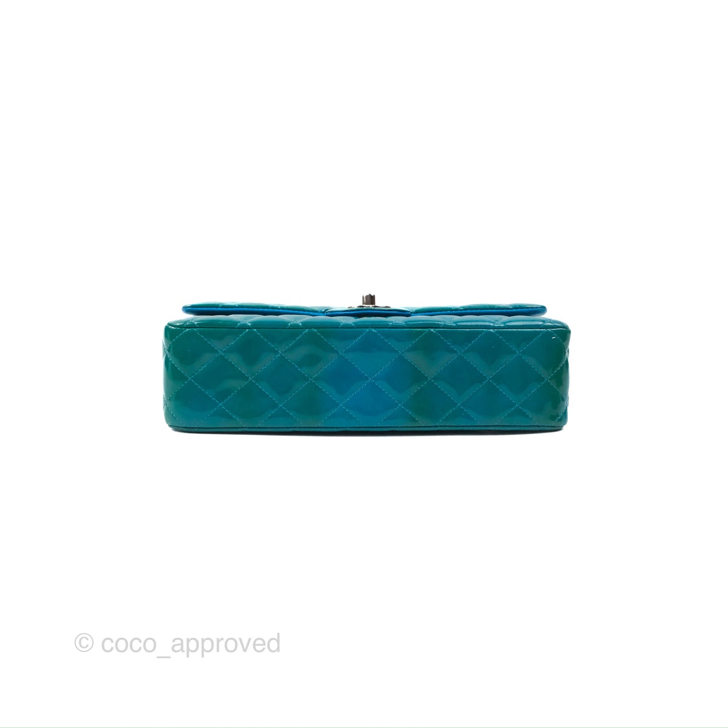 Chanel Classic M/L Medium Flap Quilted Turquoise Patent Silver Hardware
