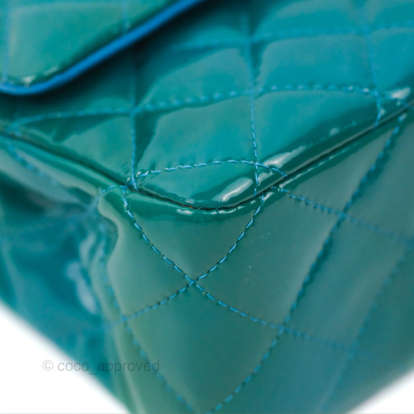Chanel Classic M/L Medium Flap Quilted Turquoise Patent Silver Hardware