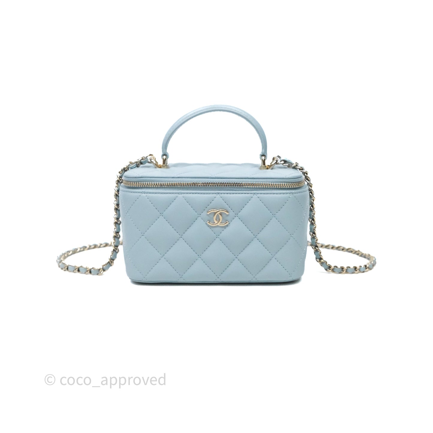 Chanel Vanity Rectangular Top Handle Blue Lambskin Gold Hardware