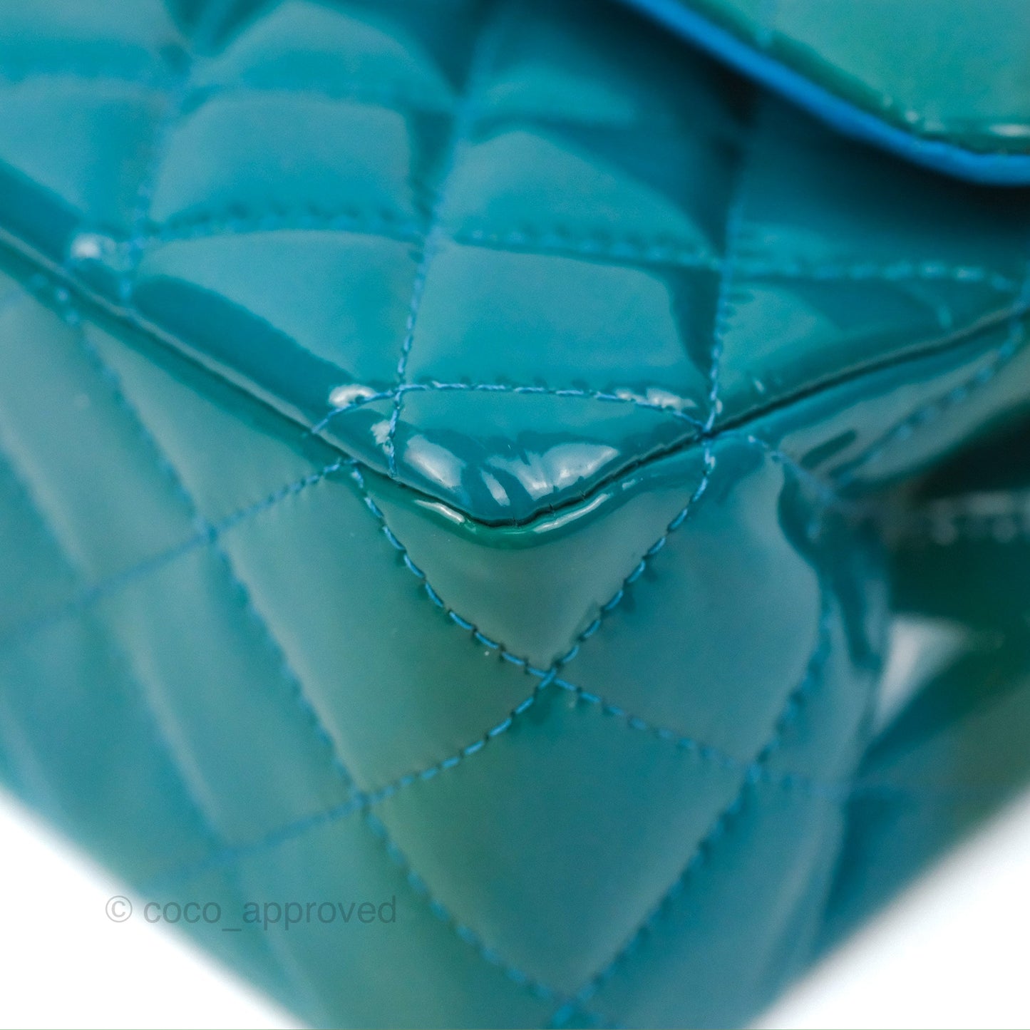 Chanel Classic M/L Medium Flap Quilted Turquoise Patent Silver Hardware