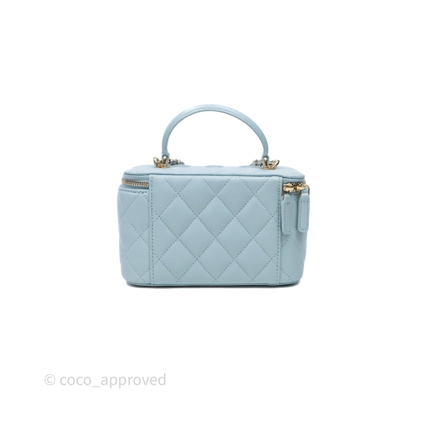 Chanel Vanity Rectangular Top Handle Blue Lambskin Gold Hardware