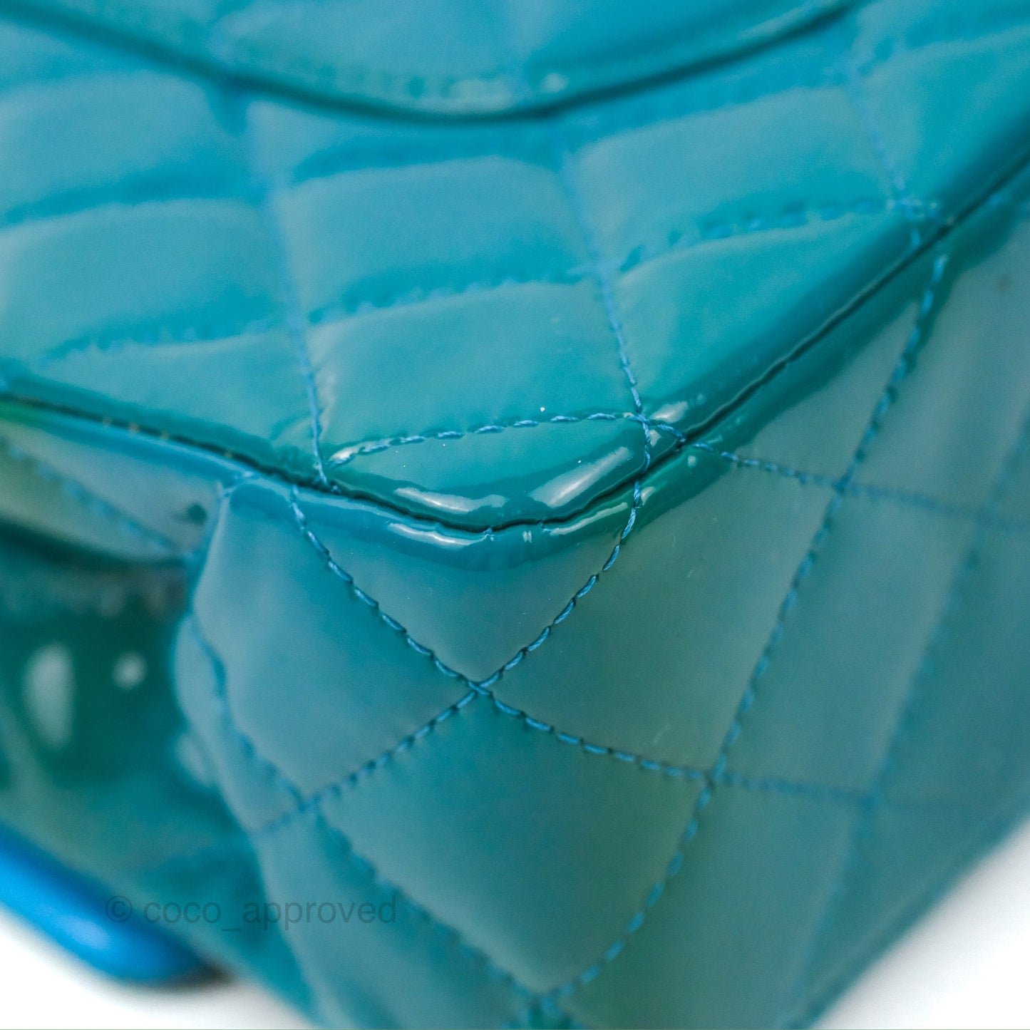 Chanel Classic M/L Medium Flap Quilted Turquoise Patent Silver Hardware