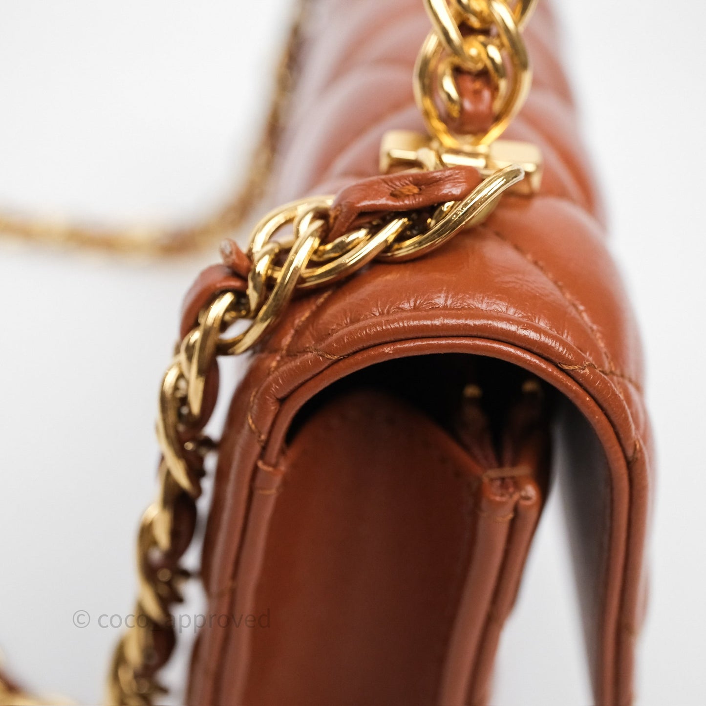 Chanel Top Handle Mini WOC Phone Holder with Chain Dark Caramel Lambskin Gold Hardware