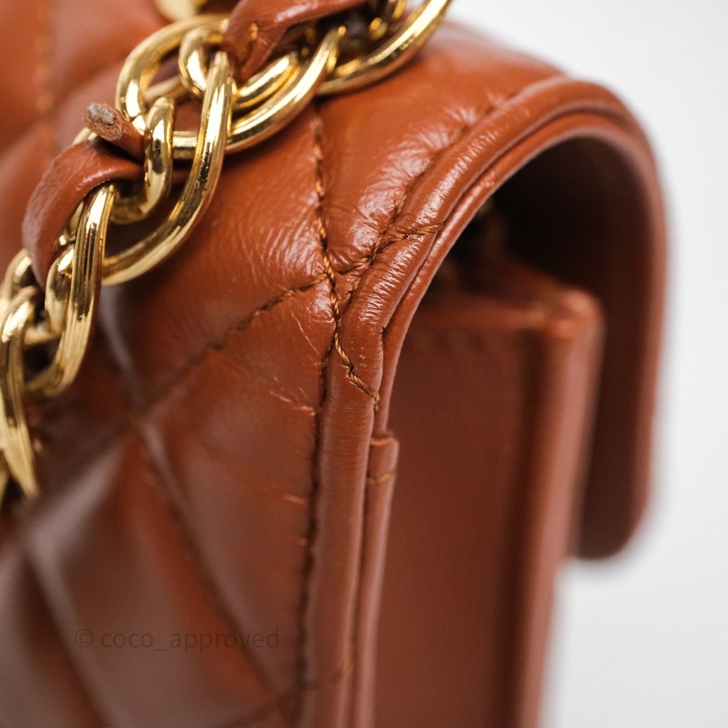 Chanel Top Handle Mini WOC Phone Holder with Chain Dark Caramel Lambskin Gold Hardware