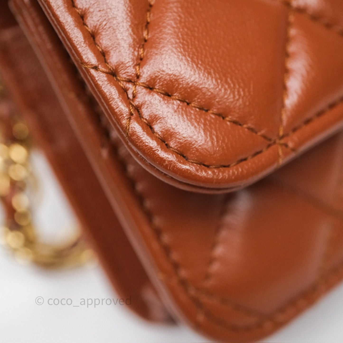 Chanel Top Handle Mini WOC Phone Holder with Chain Dark Caramel Lambskin Gold Hardware