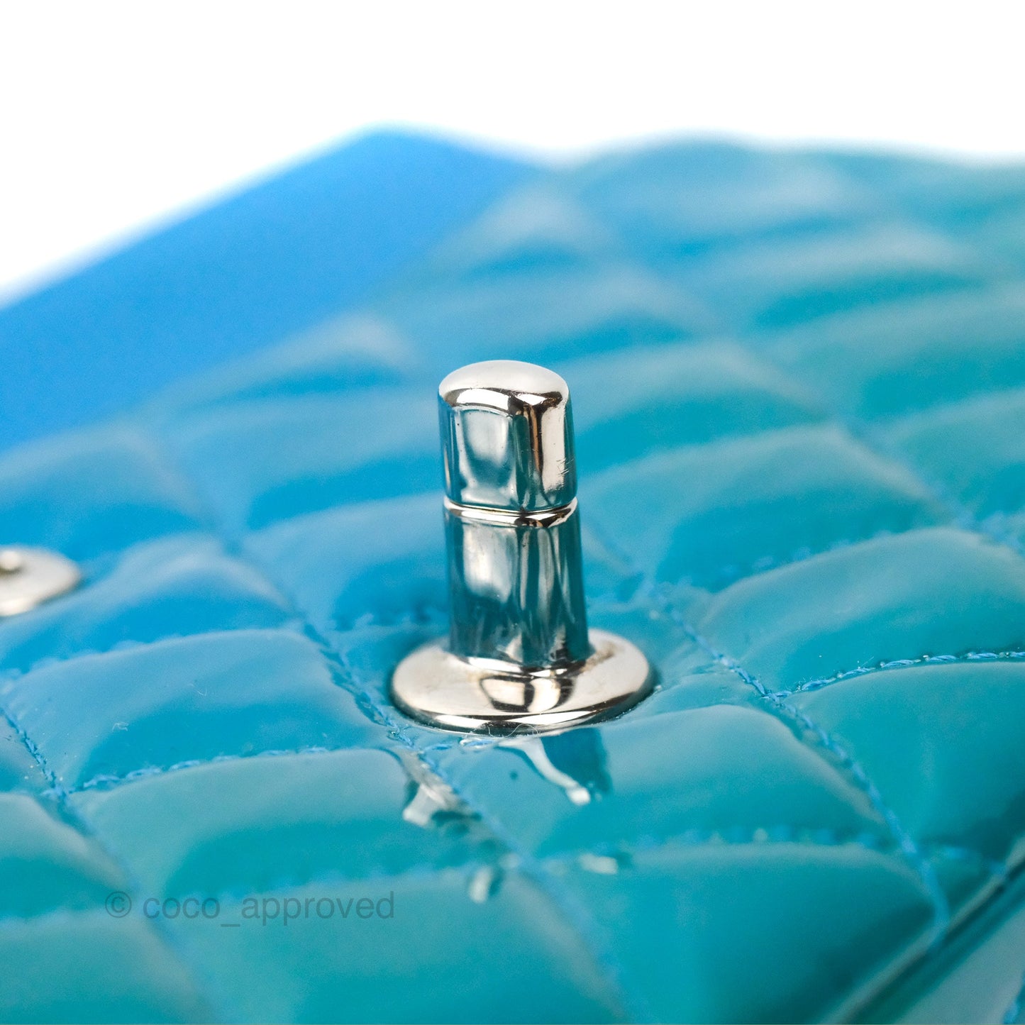 Chanel Classic M/L Medium Flap Quilted Turquoise Patent Silver Hardware