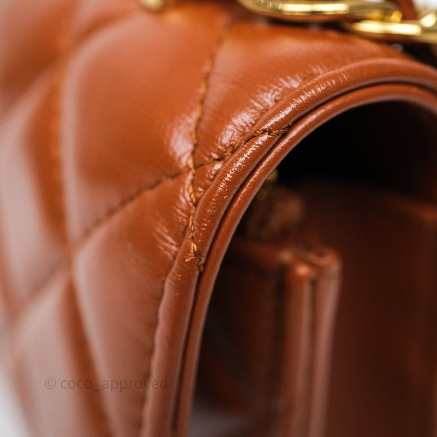 Chanel Top Handle Mini WOC Phone Holder with Chain Dark Caramel Lambskin Gold Hardware