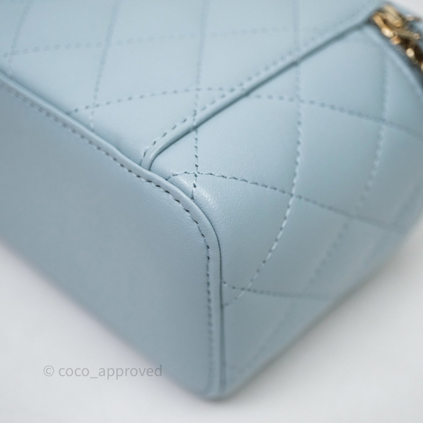 Chanel Vanity Rectangular Top Handle Blue Lambskin Gold Hardware
