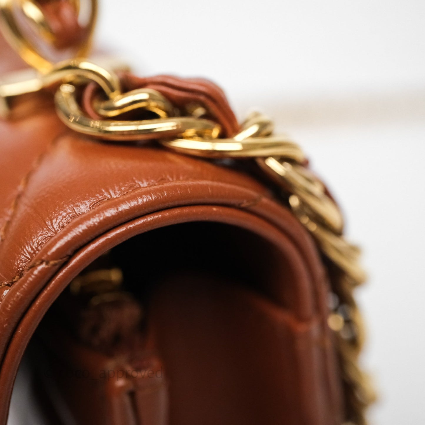Chanel Top Handle Mini WOC Phone Holder with Chain Dark Caramel Lambskin Gold Hardware