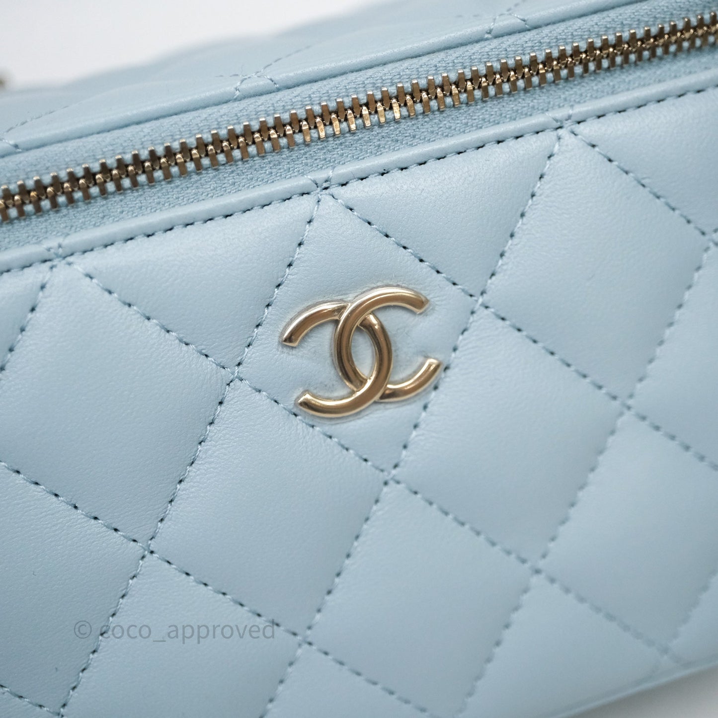 Chanel Vanity Rectangular Top Handle Blue Lambskin Gold Hardware