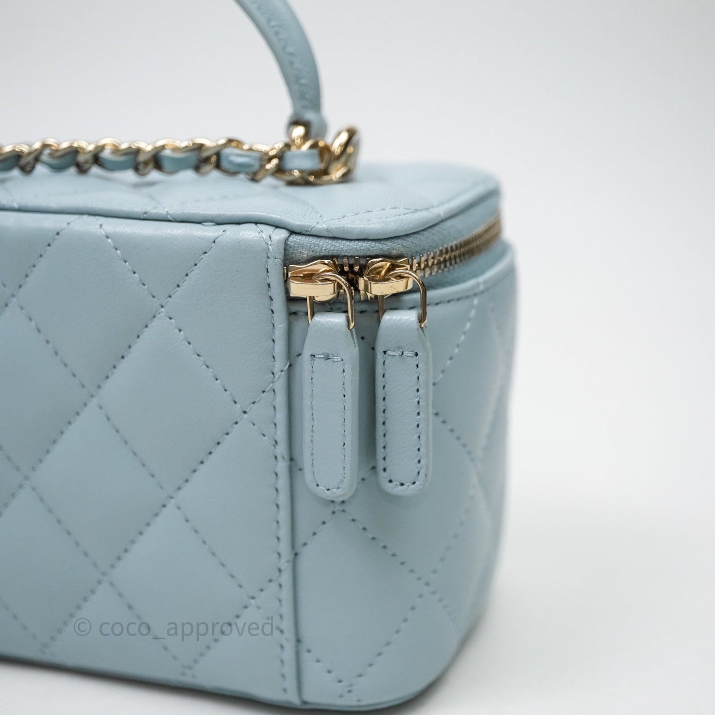 Chanel Vanity Rectangular Top Handle Blue Lambskin Gold Hardware