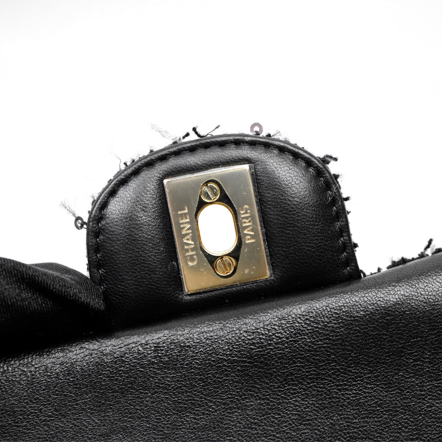 Chanel Top Handle Mini Rectangular Flap Black/ White Sequin Tweed Gold Hardware