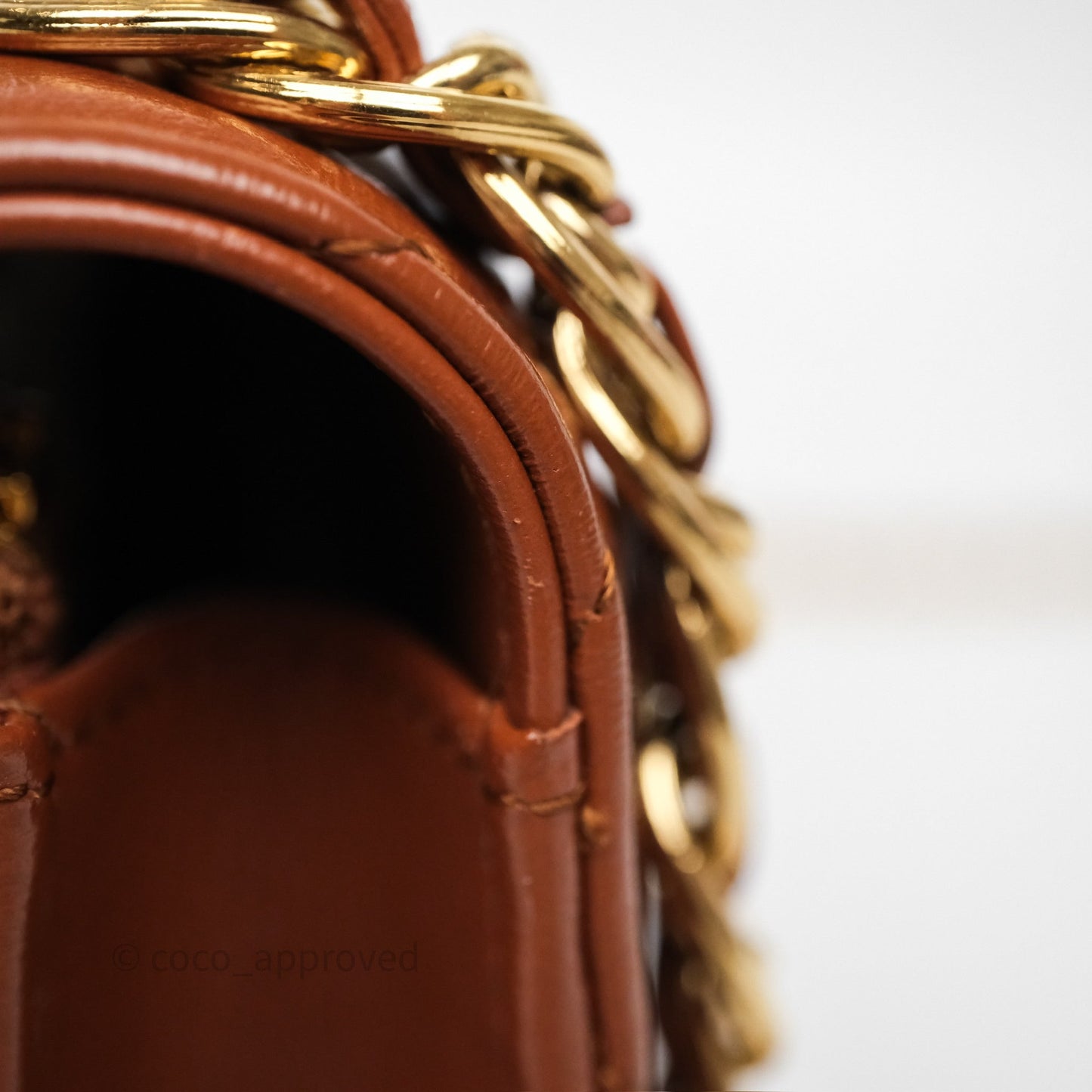 Chanel Top Handle Mini WOC Phone Holder with Chain Dark Caramel Lambskin Gold Hardware