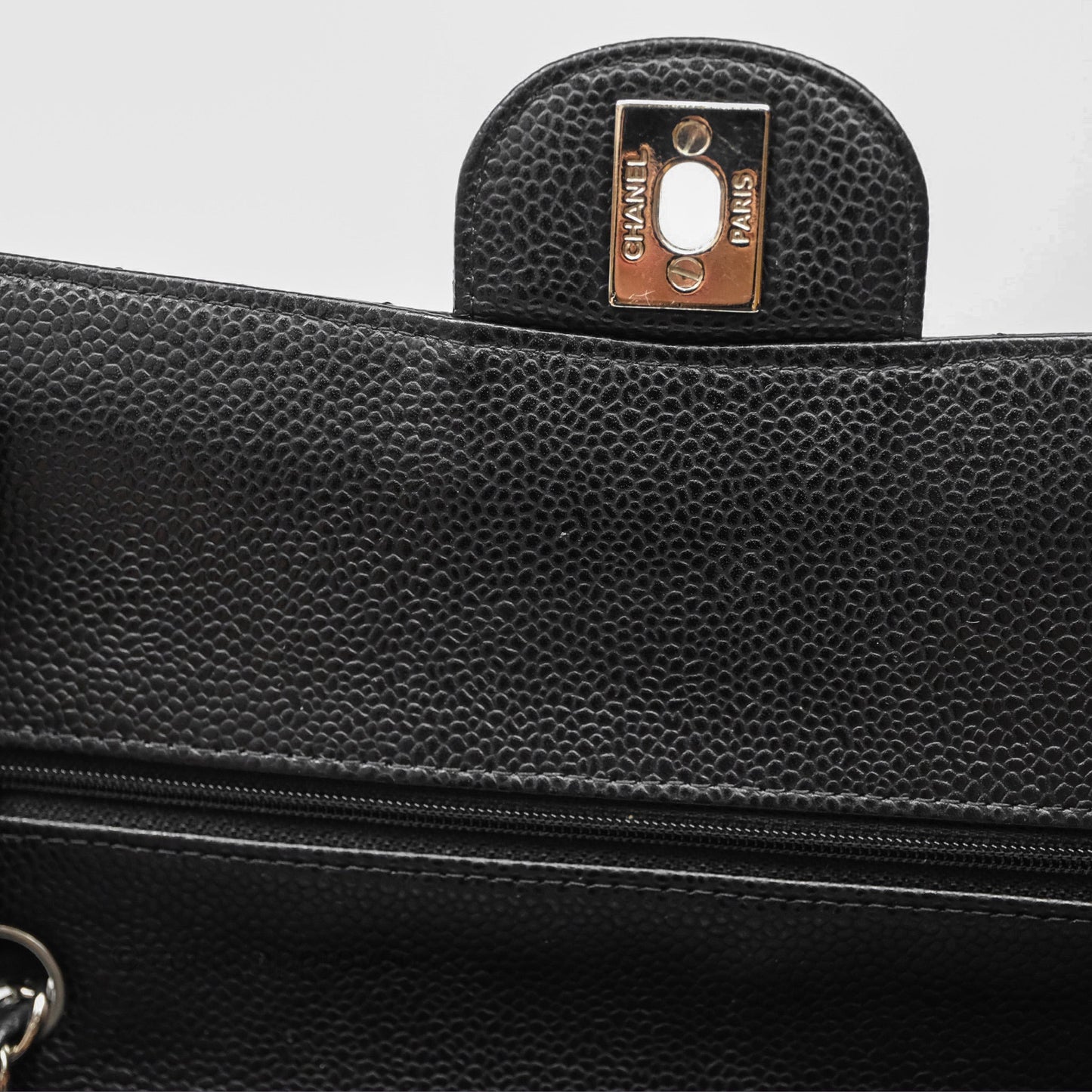 Chanel Classic M/L Medium Flap Quilted Black Caviar Silver Hardware
