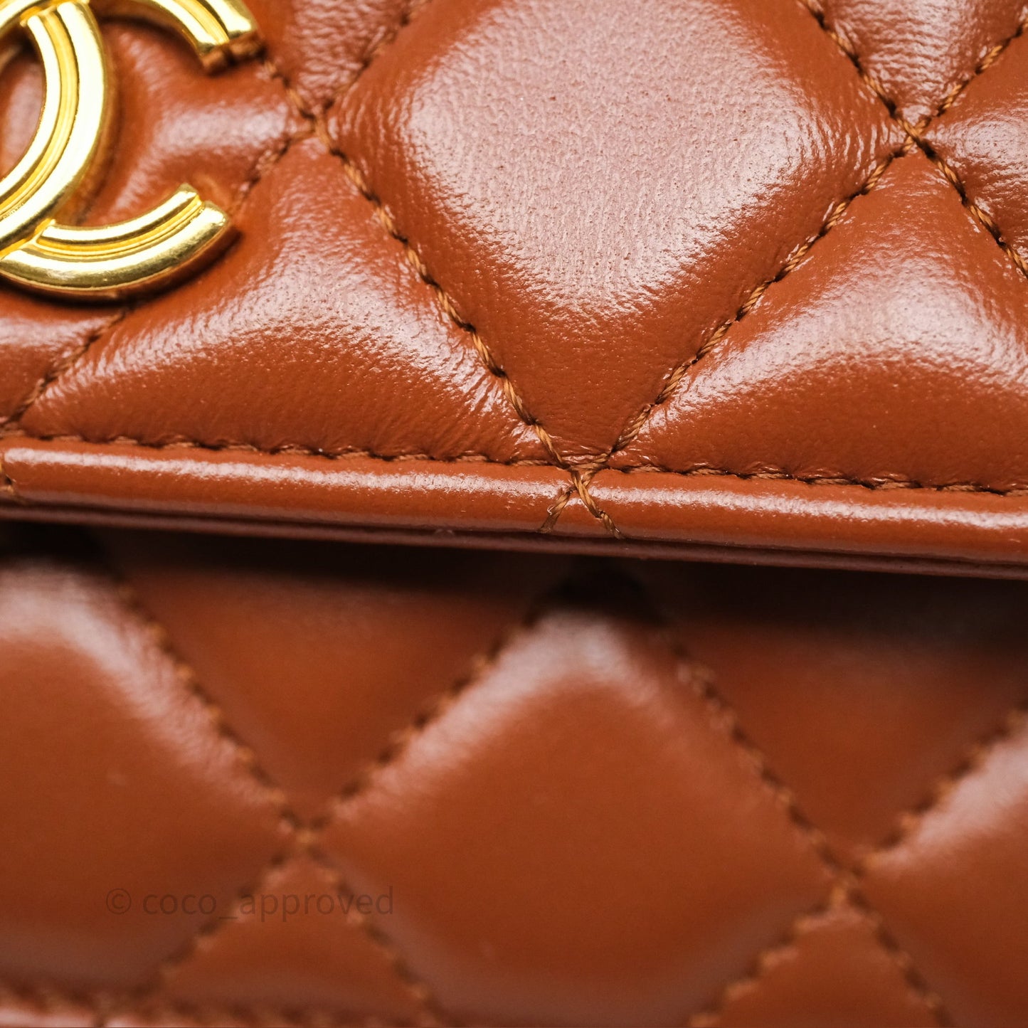 Chanel Top Handle Mini WOC Phone Holder with Chain Dark Caramel Lambskin Gold Hardware