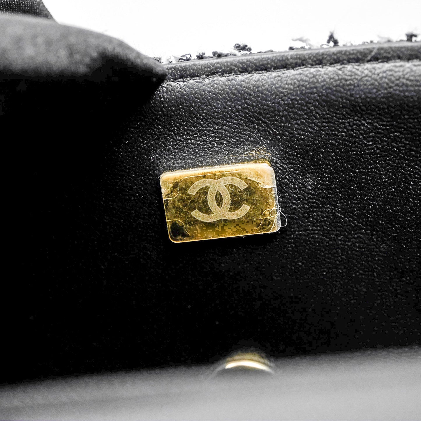 Chanel Top Handle Mini Rectangular Flap Black/ White Sequin Tweed Gold Hardware