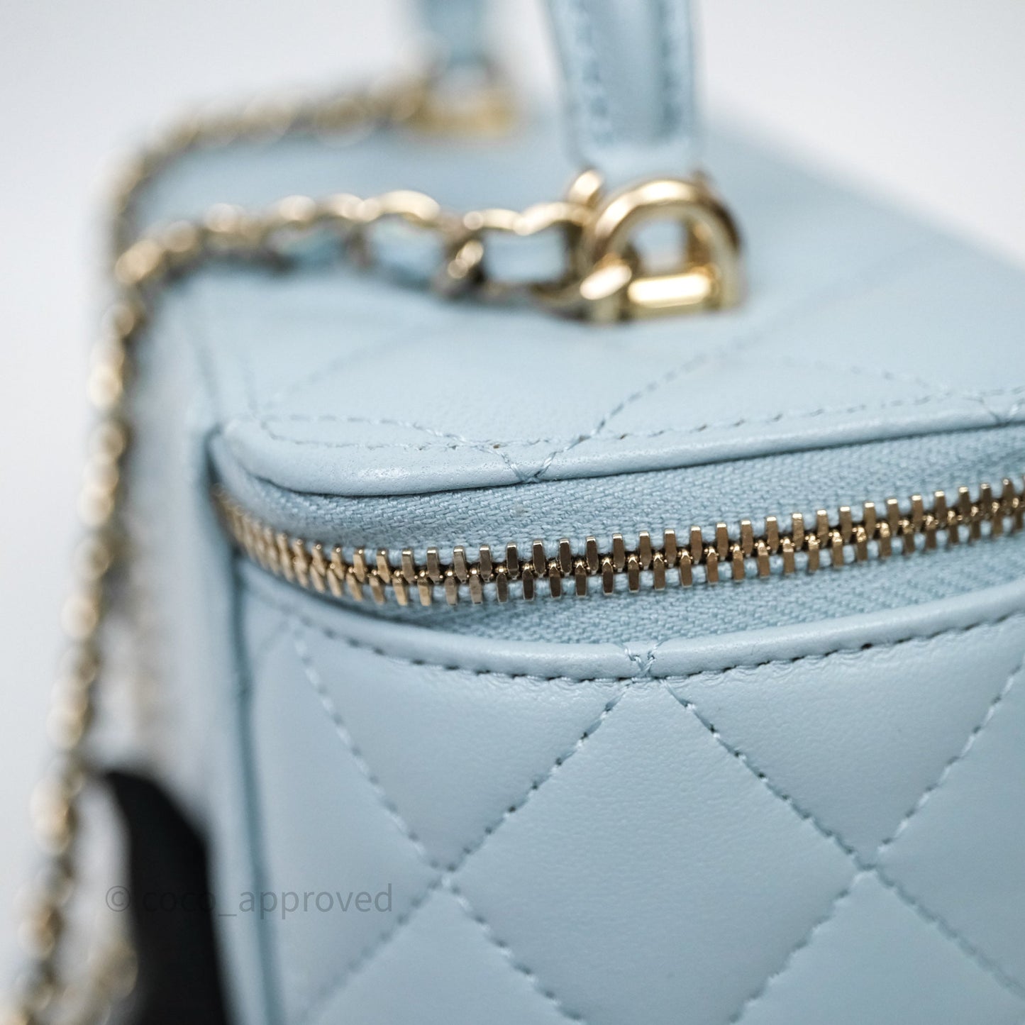 Chanel Vanity Rectangular Top Handle Blue Lambskin Gold Hardware