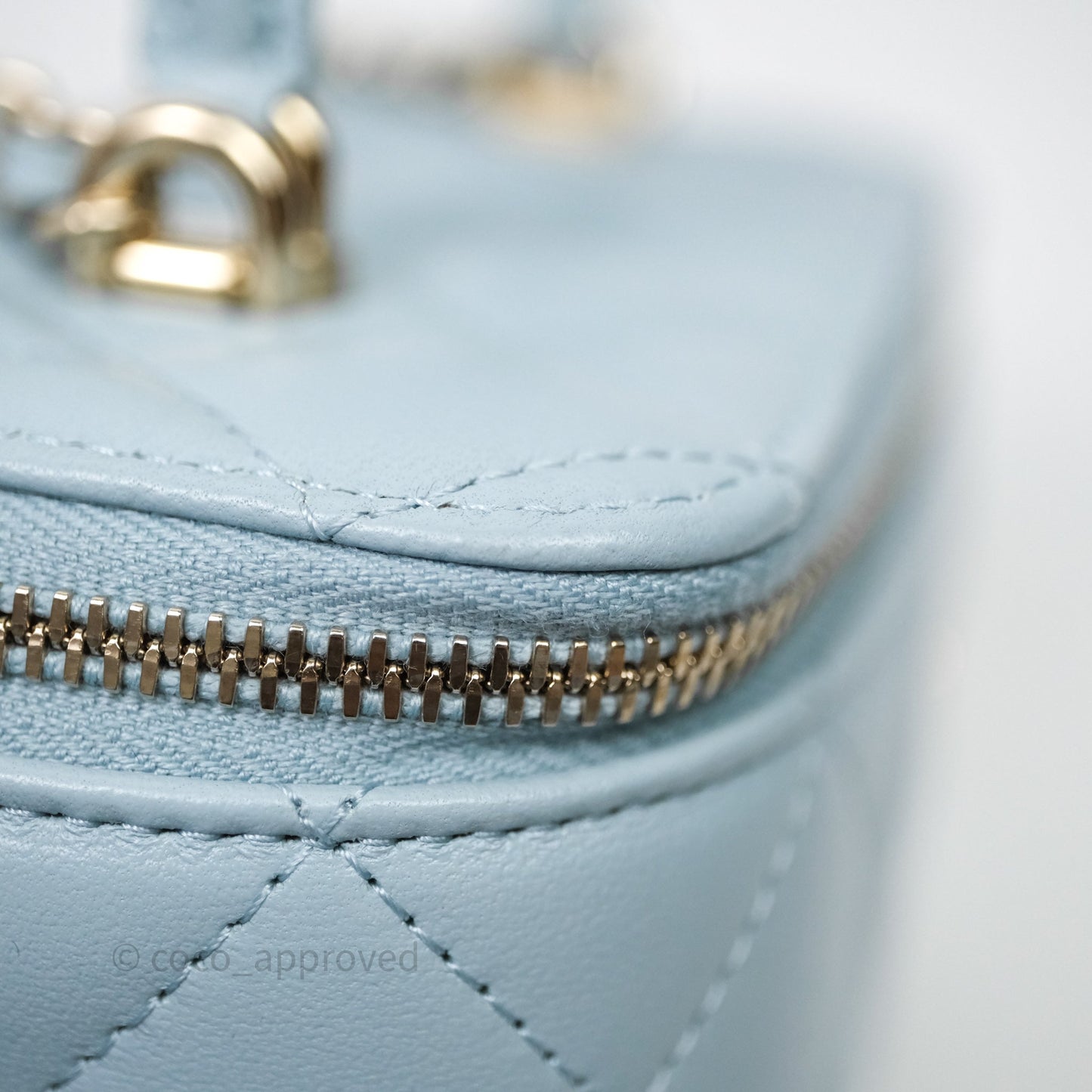 Chanel Vanity Rectangular Top Handle Blue Lambskin Gold Hardware