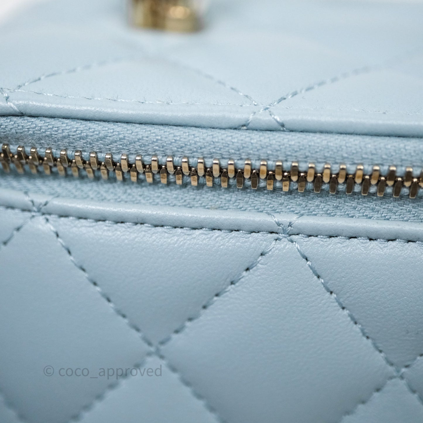 Chanel Vanity Rectangular Top Handle Blue Lambskin Gold Hardware