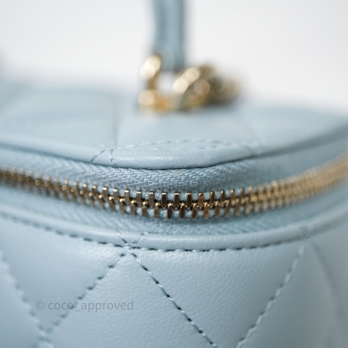 Chanel Vanity Rectangular Top Handle Blue Lambskin Gold Hardware