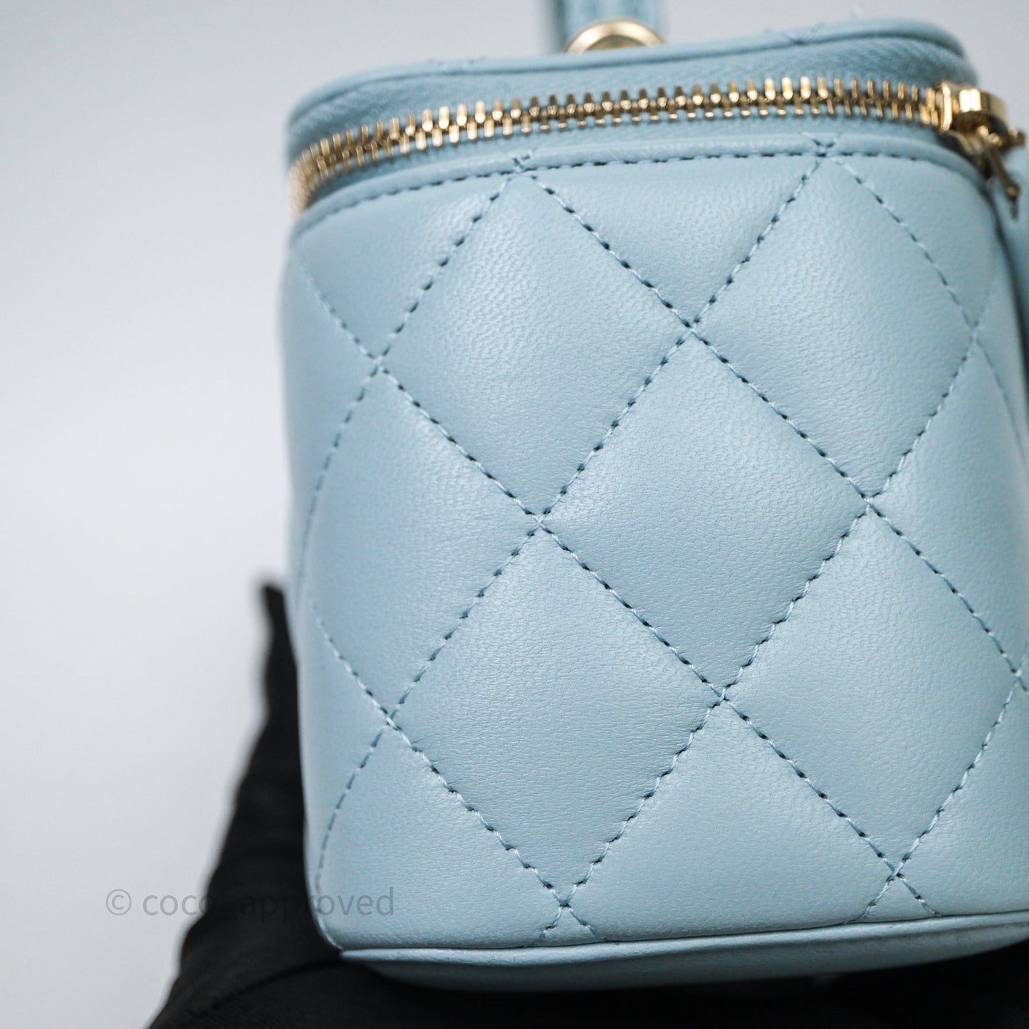 Chanel Vanity Rectangular Top Handle Blue Lambskin Gold Hardware