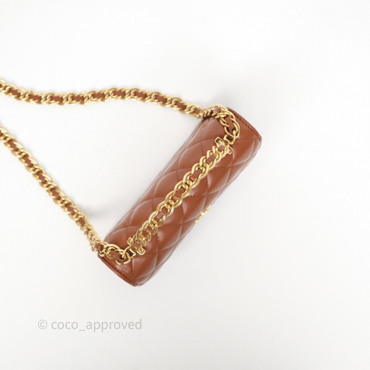 Chanel Top Handle Mini WOC Phone Holder with Chain Dark Caramel Lambskin Gold Hardware