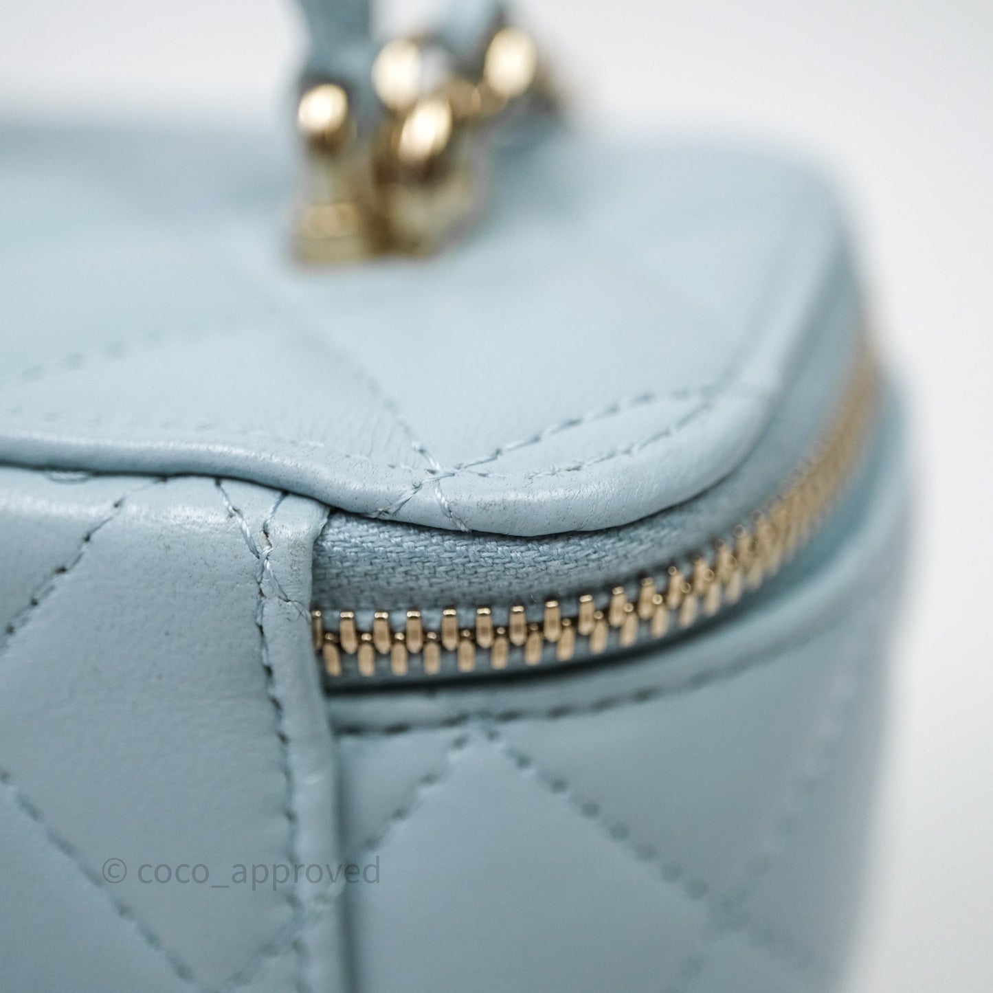 Chanel Vanity Rectangular Top Handle Blue Lambskin Gold Hardware