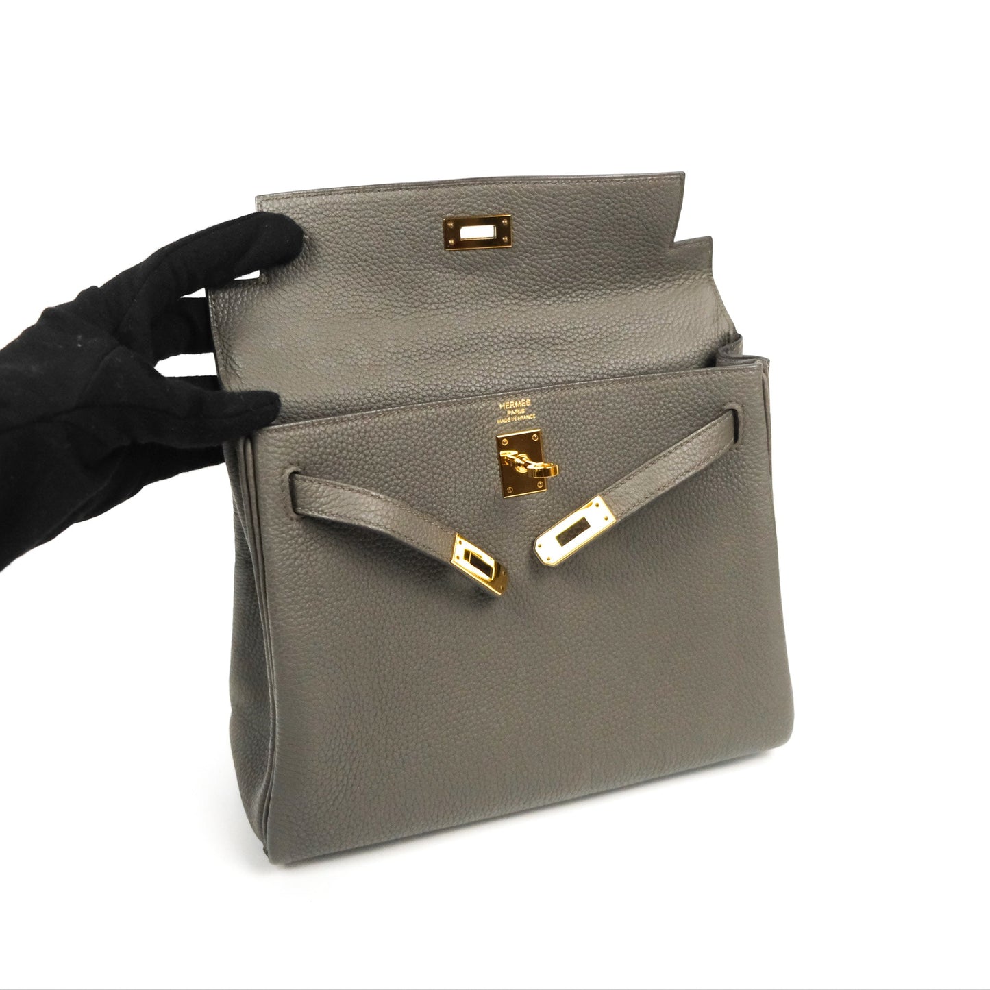 Hermès Retourne Kelly 25 Gris Etain 8F Togo Gold Hardware