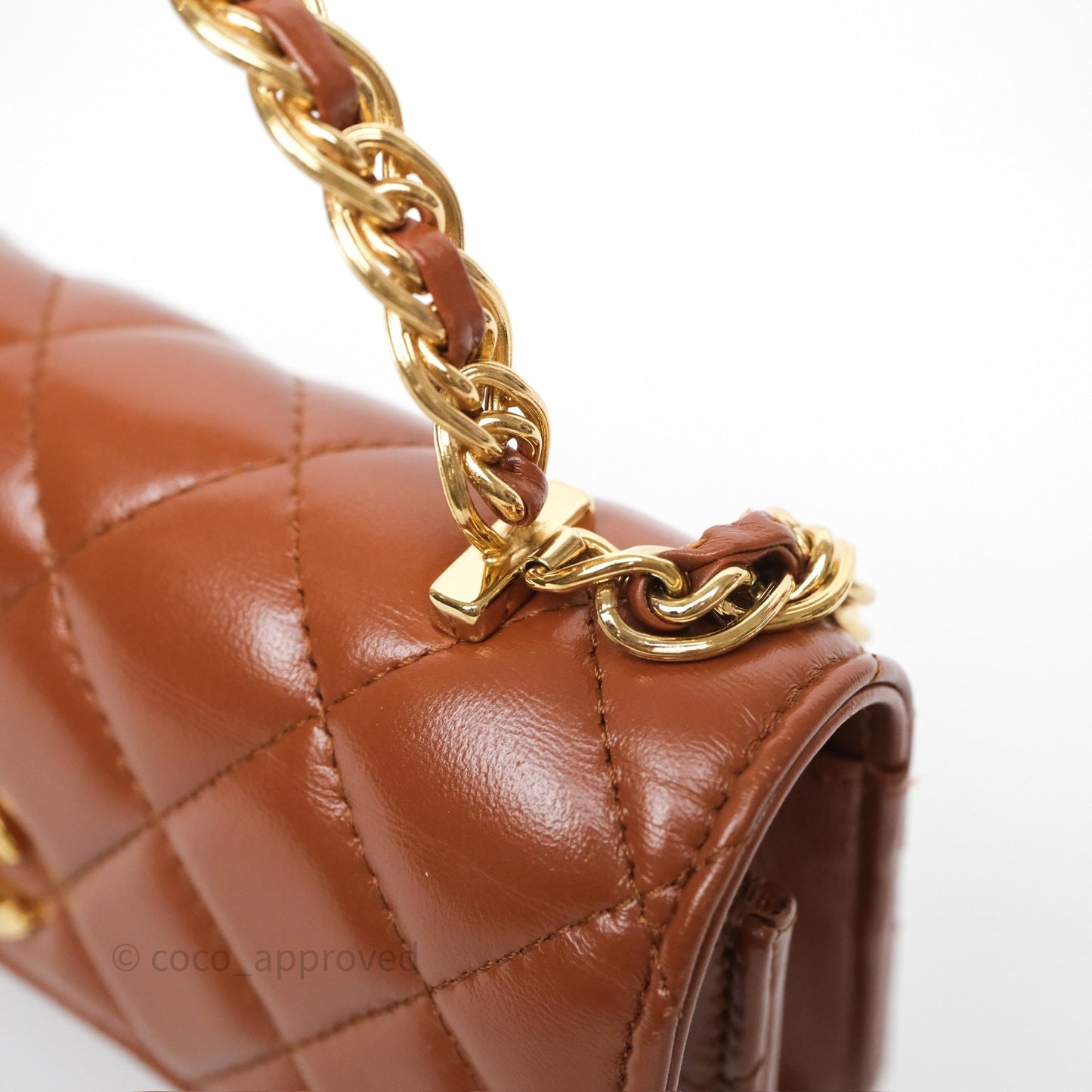 Chanel Top Handle Mini WOC Phone Holder with Chain Dark Caramel Lambskin Gold Hardware