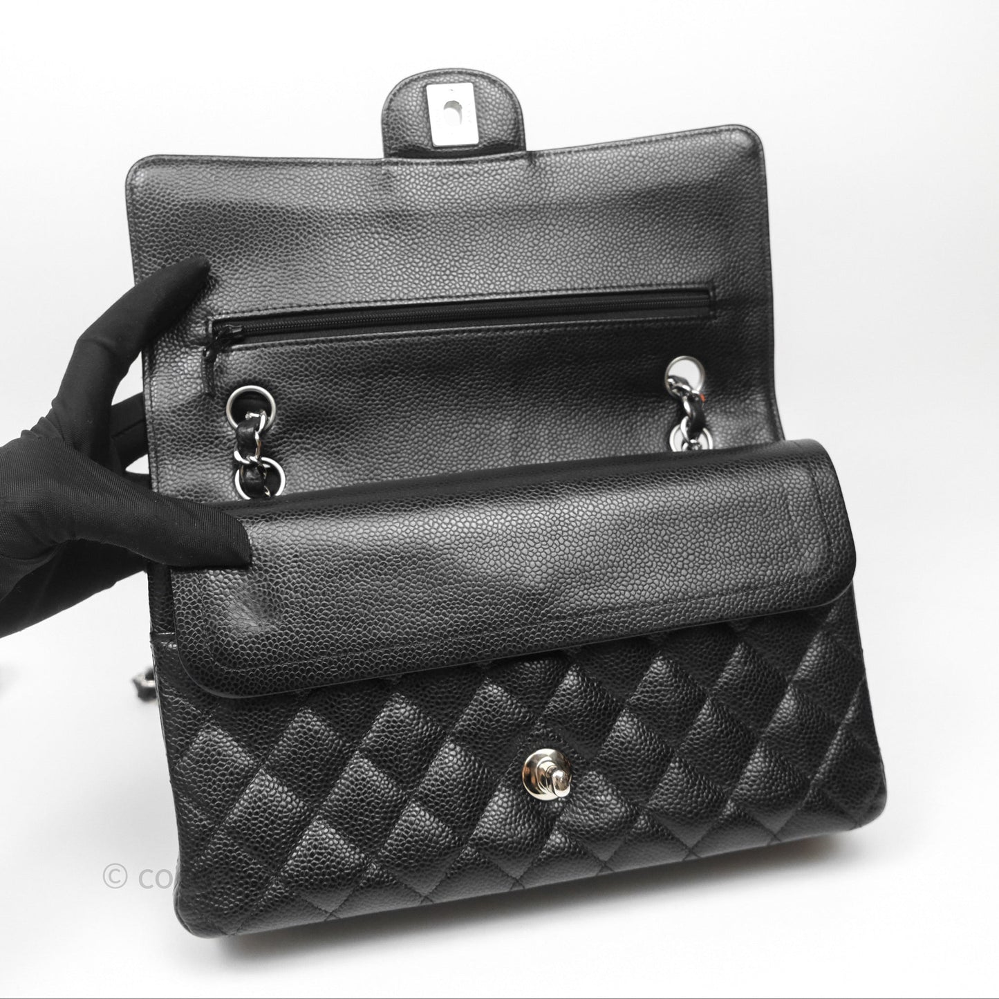 Chanel Classic M/L Medium Flap Quilted Black Caviar Silver Hardware
