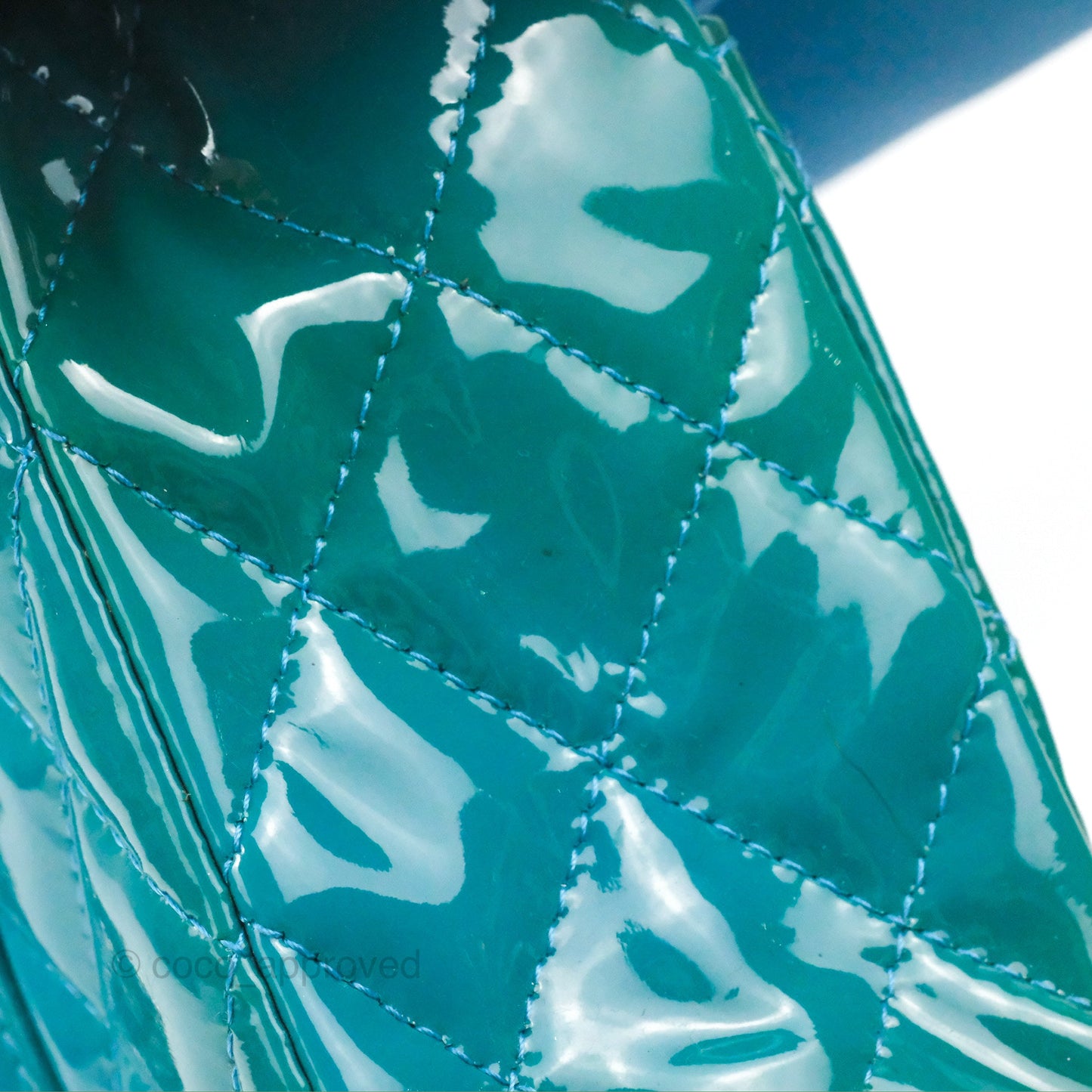 Chanel Classic M/L Medium Flap Quilted Turquoise Patent Silver Hardware