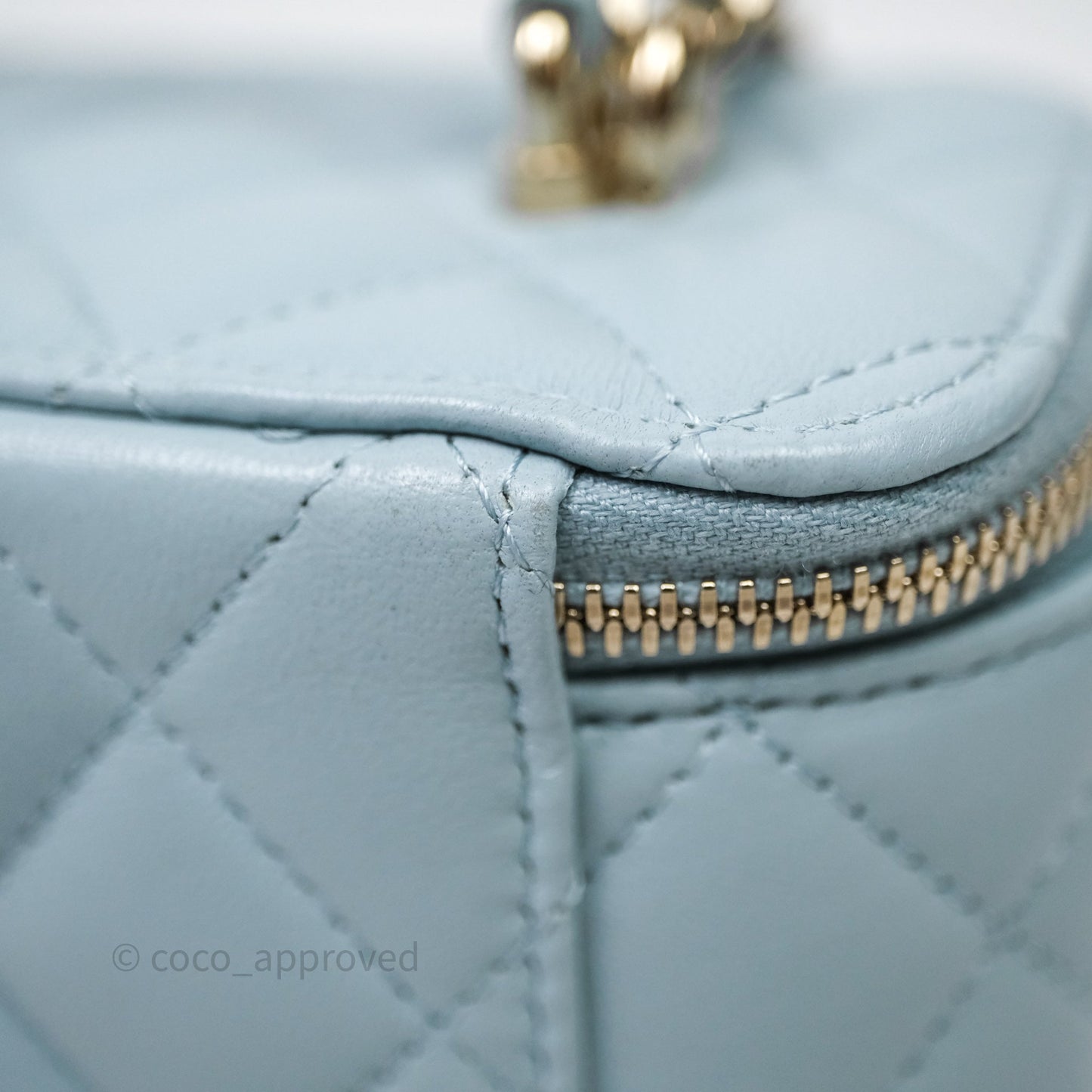 Chanel Vanity Rectangular Top Handle Blue Lambskin Gold Hardware