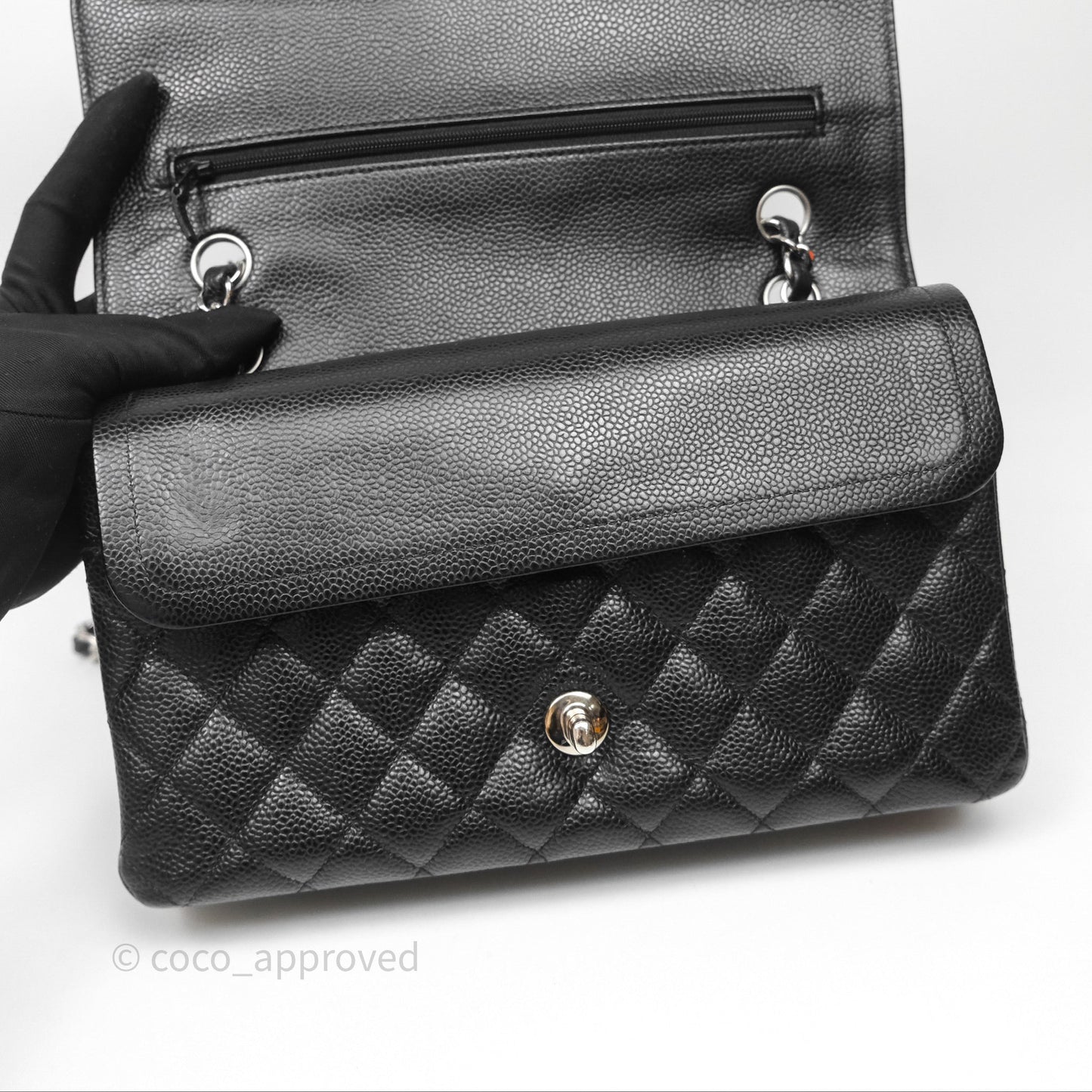 Chanel Classic M/L Medium Flap Quilted Black Caviar Silver Hardware