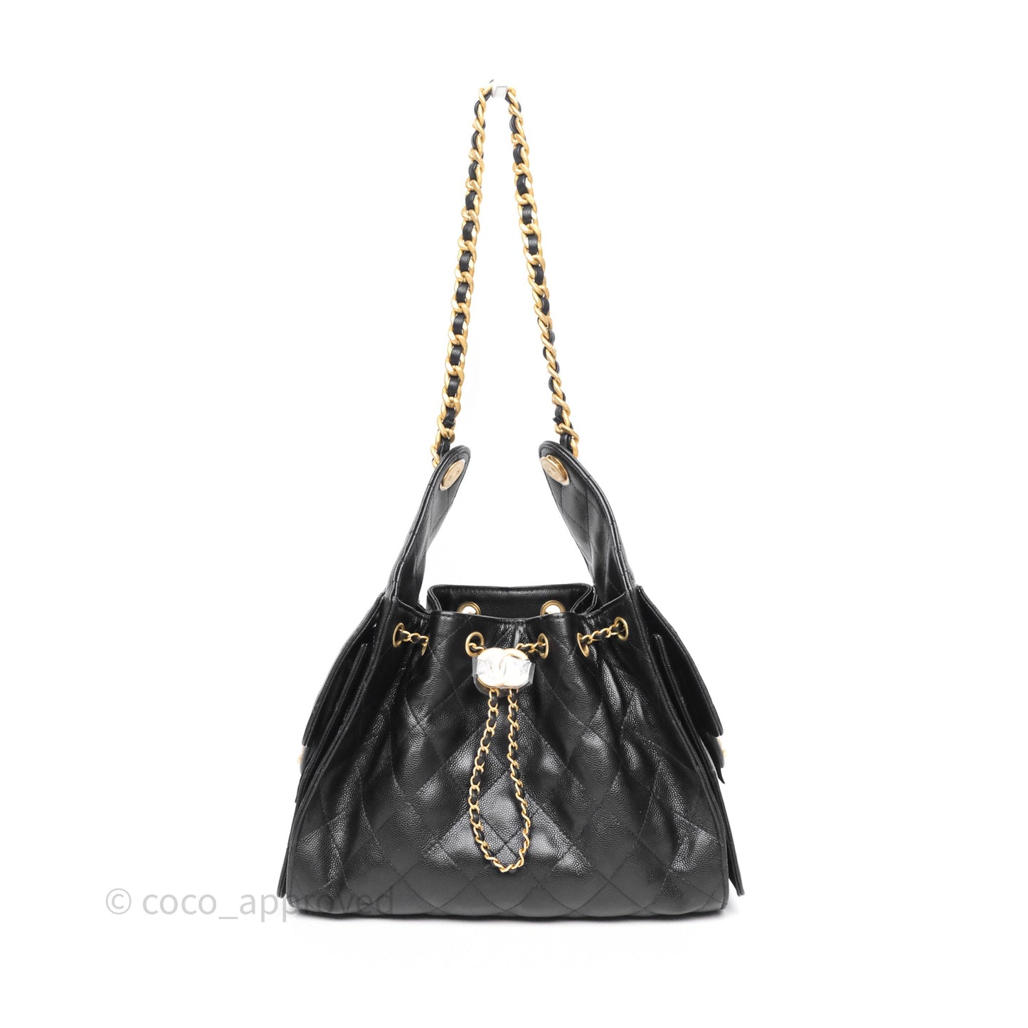 Chanel 25 Small Black Caviar Aged Gold Hardware