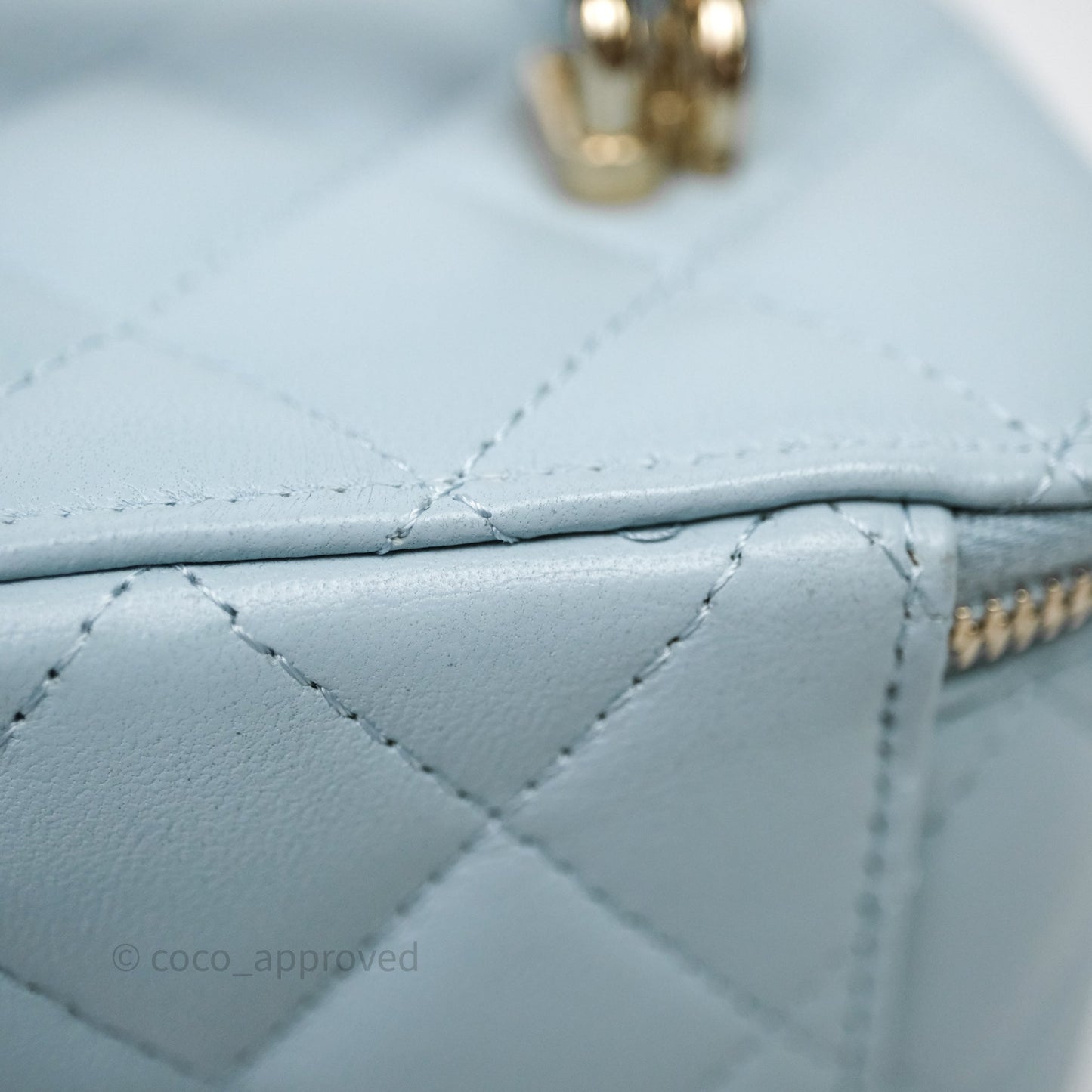 Chanel Vanity Rectangular Top Handle Blue Lambskin Gold Hardware