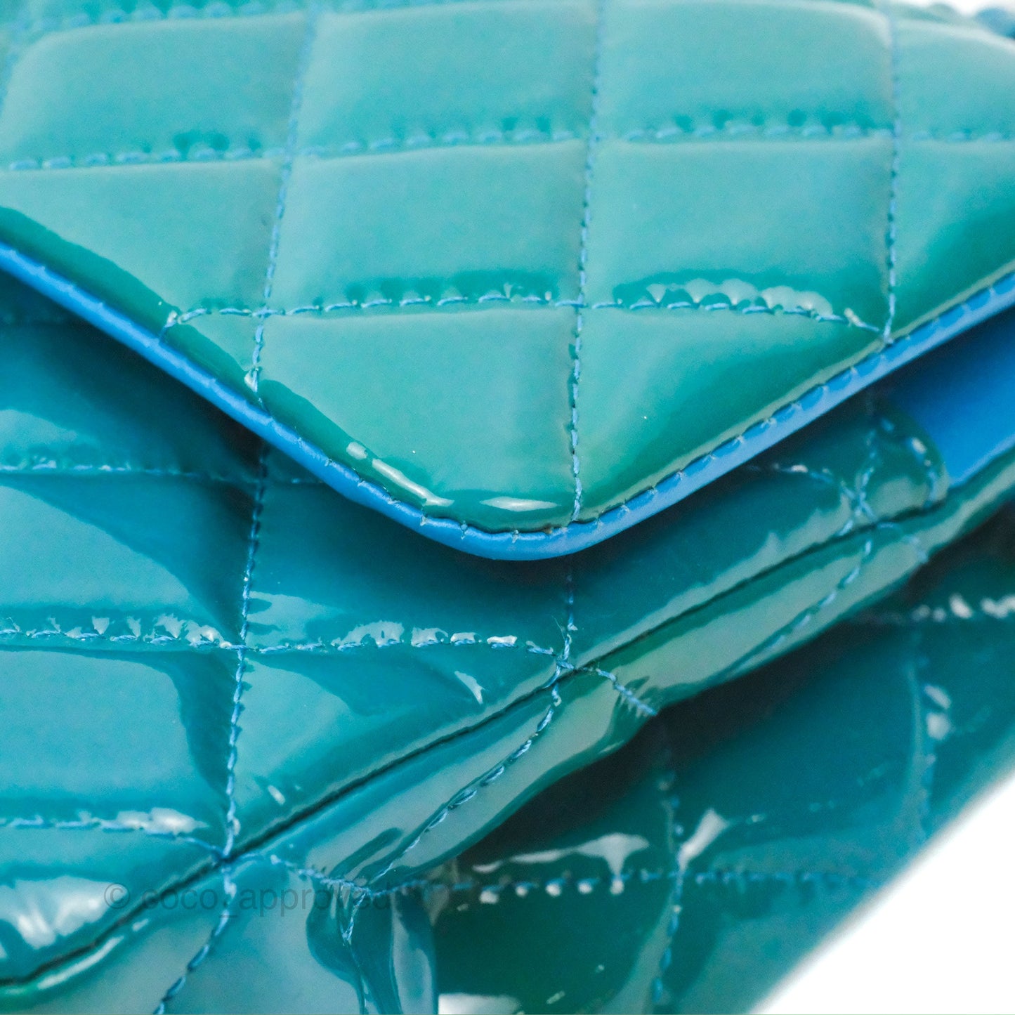 Chanel Classic M/L Medium Flap Quilted Turquoise Patent Silver Hardware