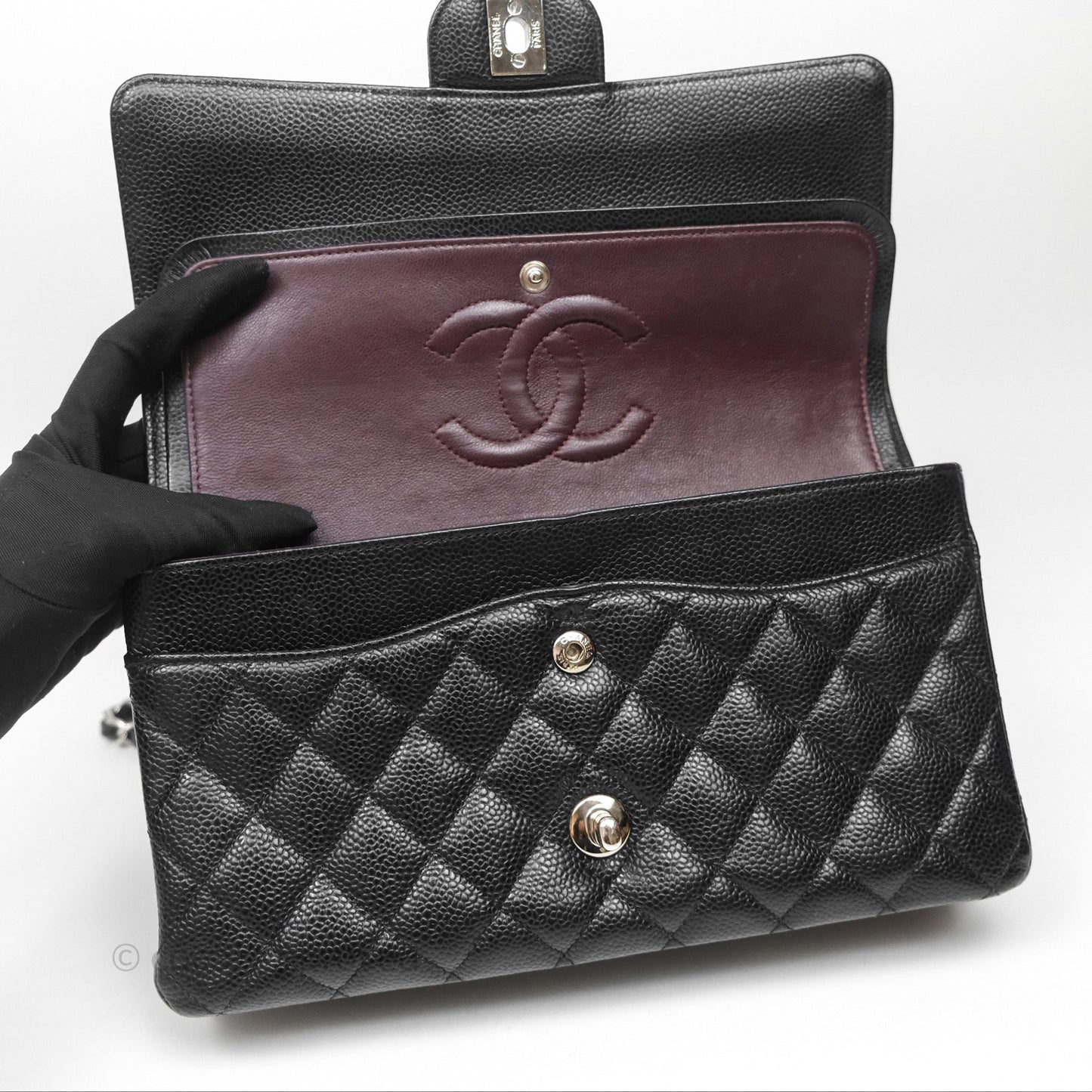 Chanel Classic M/L Medium Flap Quilted Black Caviar Silver Hardware