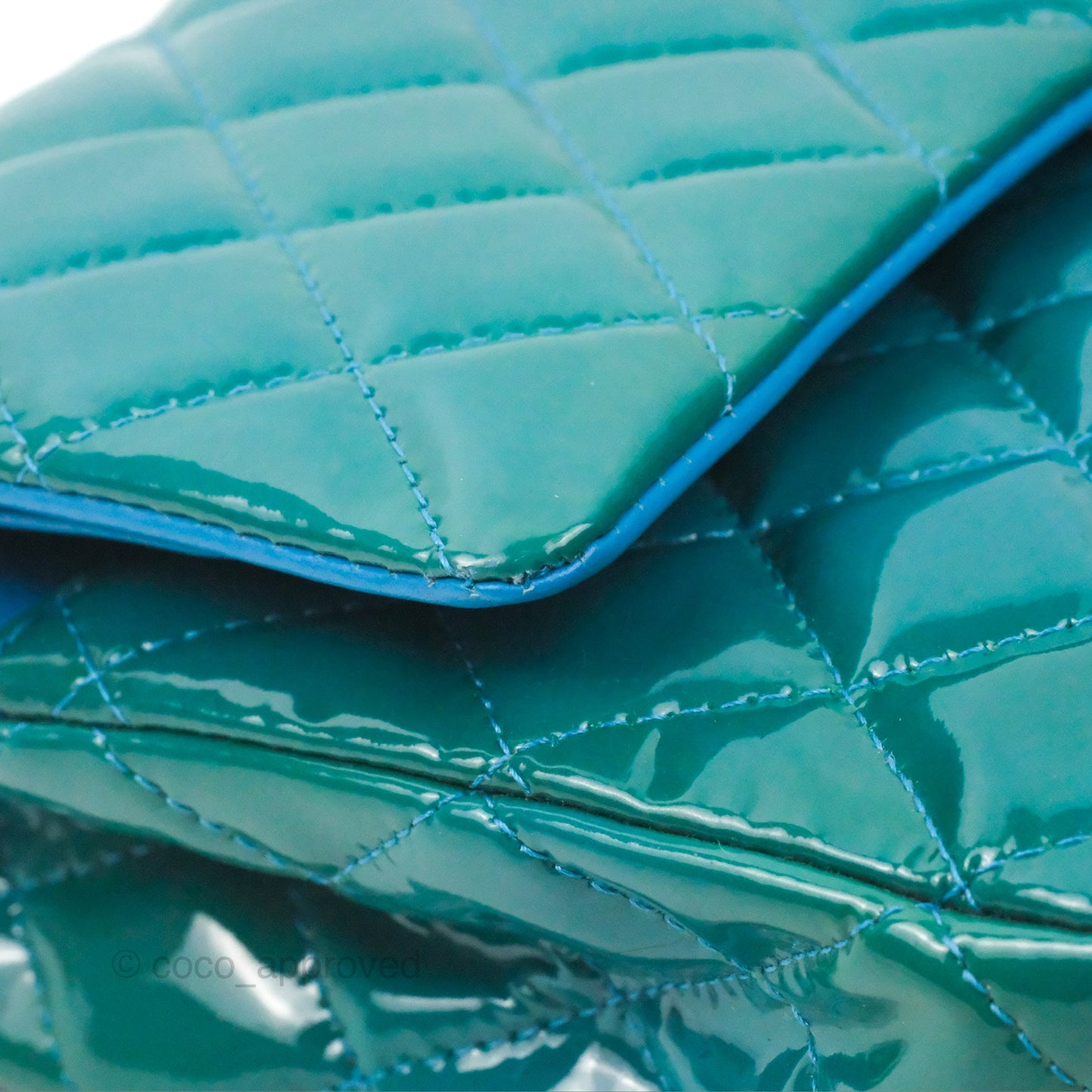 Chanel Classic M/L Medium Flap Quilted Turquoise Patent Silver Hardware