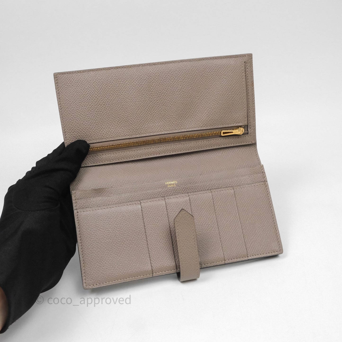 Hermès Bearn Long Wallet Gris Asphalte M8 Epsom Gold Hardware