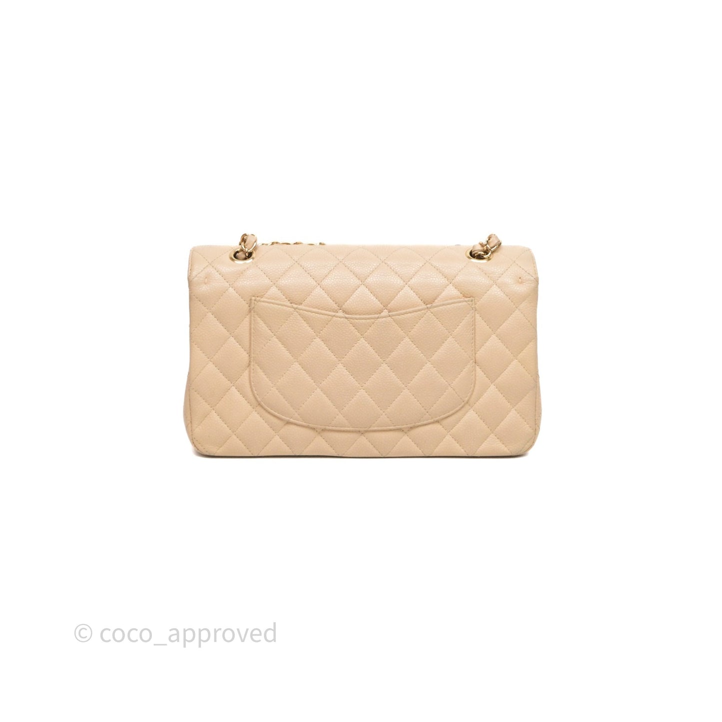 Chanel M/L Medium Classic Flap Quilted Beige Caviar Gold Hardware