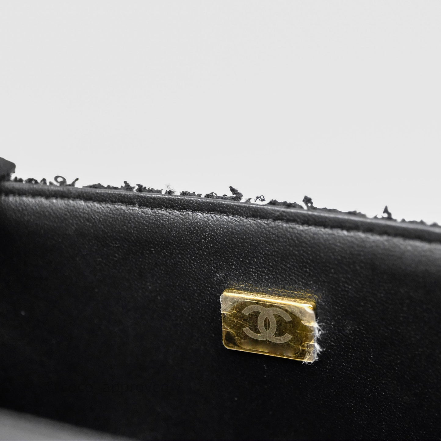 Chanel Top Handle Mini Rectangular Flap Black/ White Sequin Tweed Gold Hardware