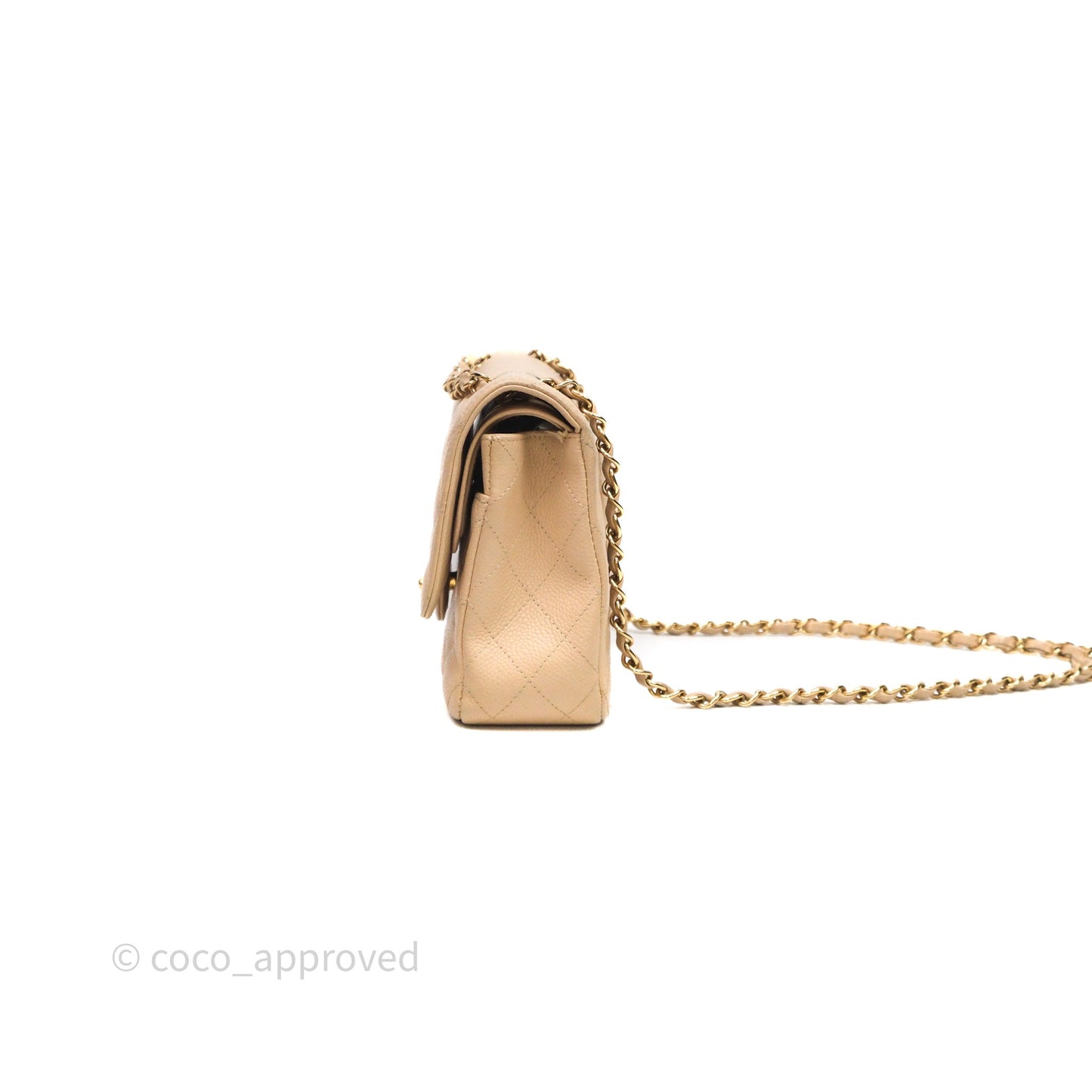Chanel M/L Medium Classic Flap Quilted Beige Caviar Gold Hardware