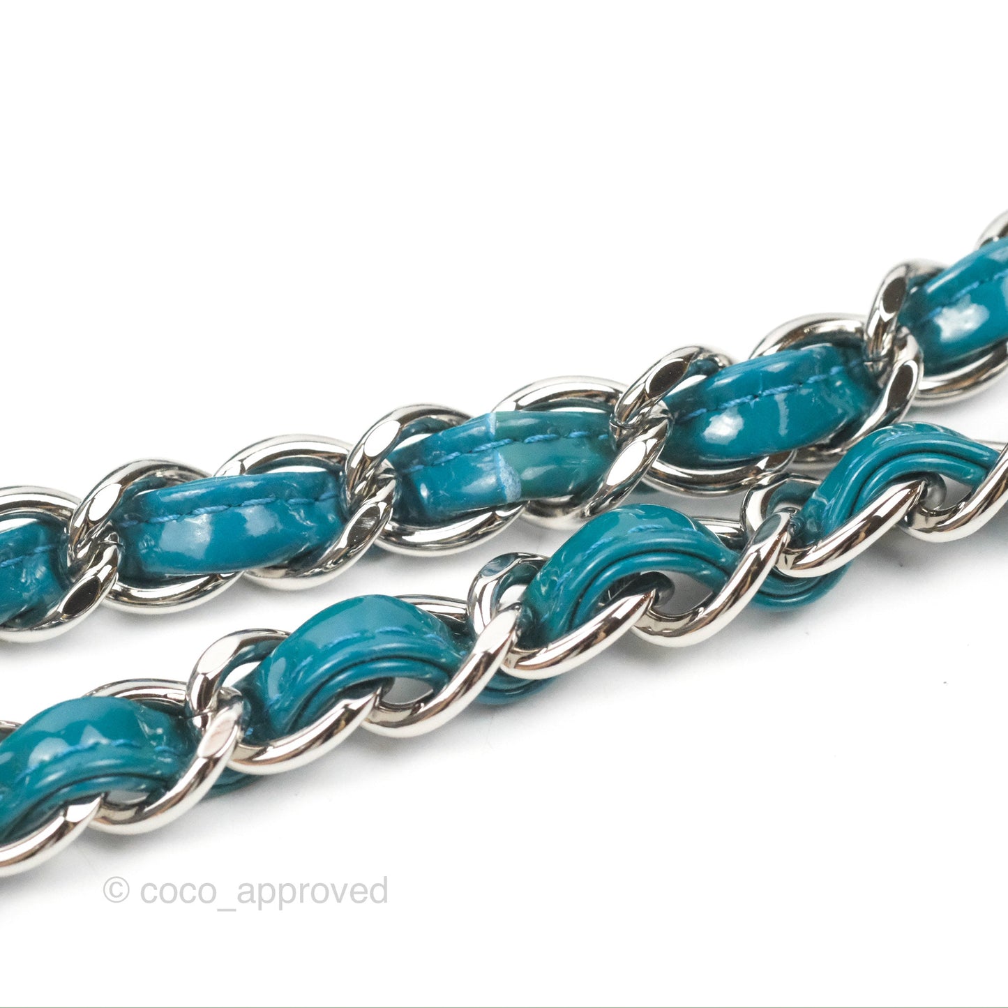 Chanel Classic M/L Medium Flap Quilted Turquoise Patent Silver Hardware