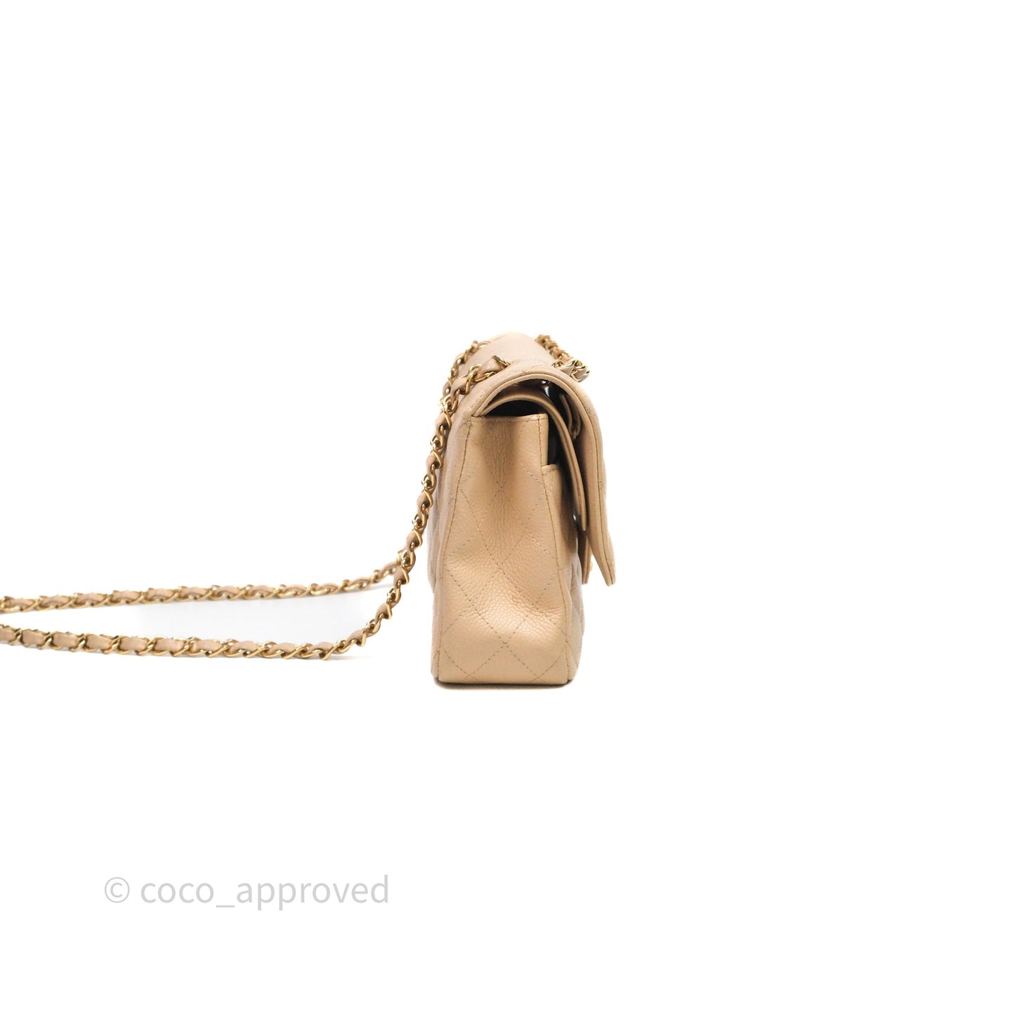 Chanel M/L Medium Classic Flap Quilted Beige Caviar Gold Hardware