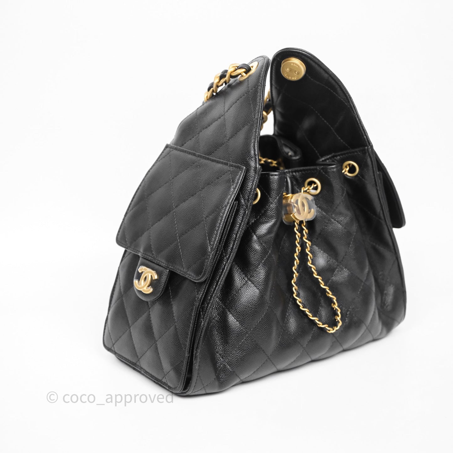 Chanel 25 Small Black Caviar Aged Gold Hardware