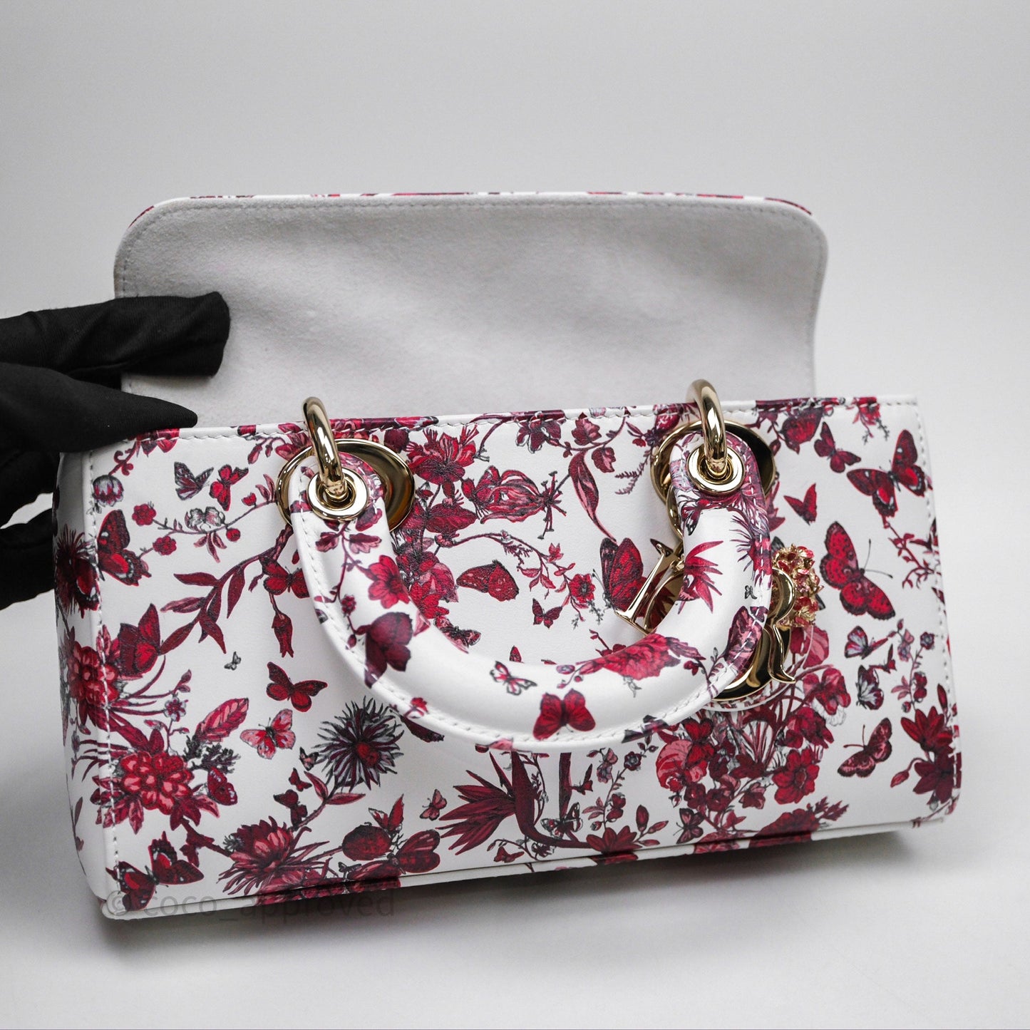 Christian Dior Small Lady D-Joy Bag Coeur Des Papillons Calfskin Light Gold Hardware