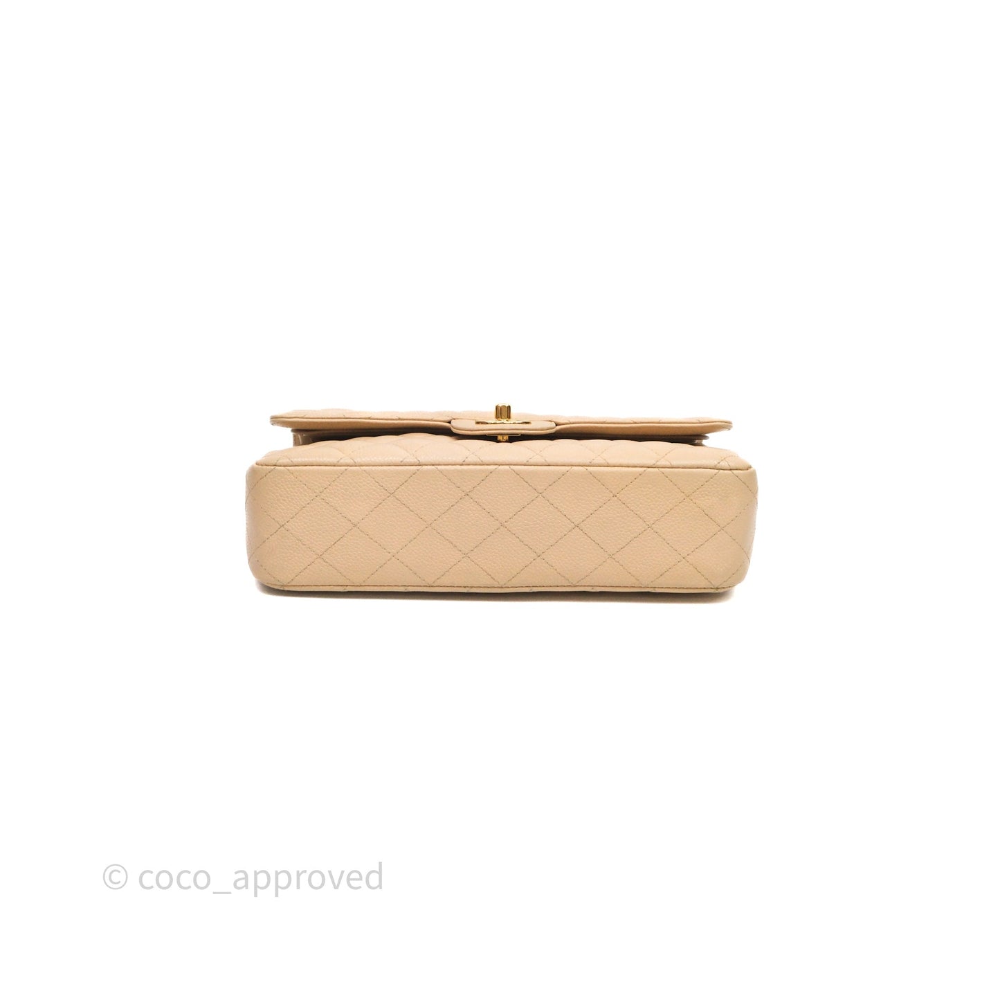 Chanel M/L Medium Classic Flap Quilted Beige Caviar Gold Hardware