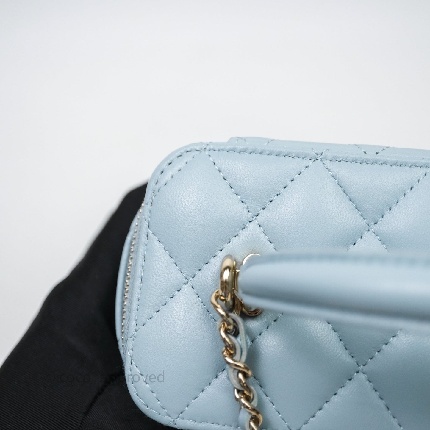 Chanel Vanity Rectangular Top Handle Blue Lambskin Gold Hardware