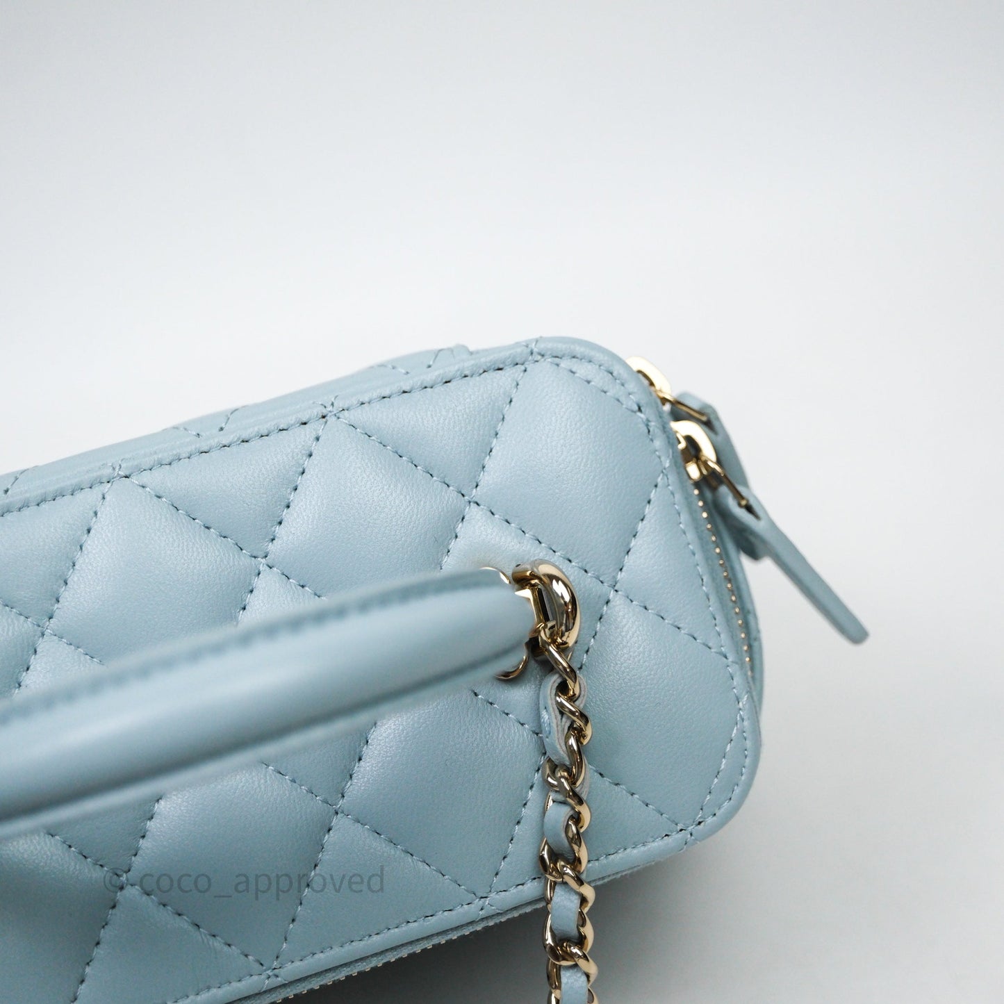 Chanel Vanity Rectangular Top Handle Blue Lambskin Gold Hardware